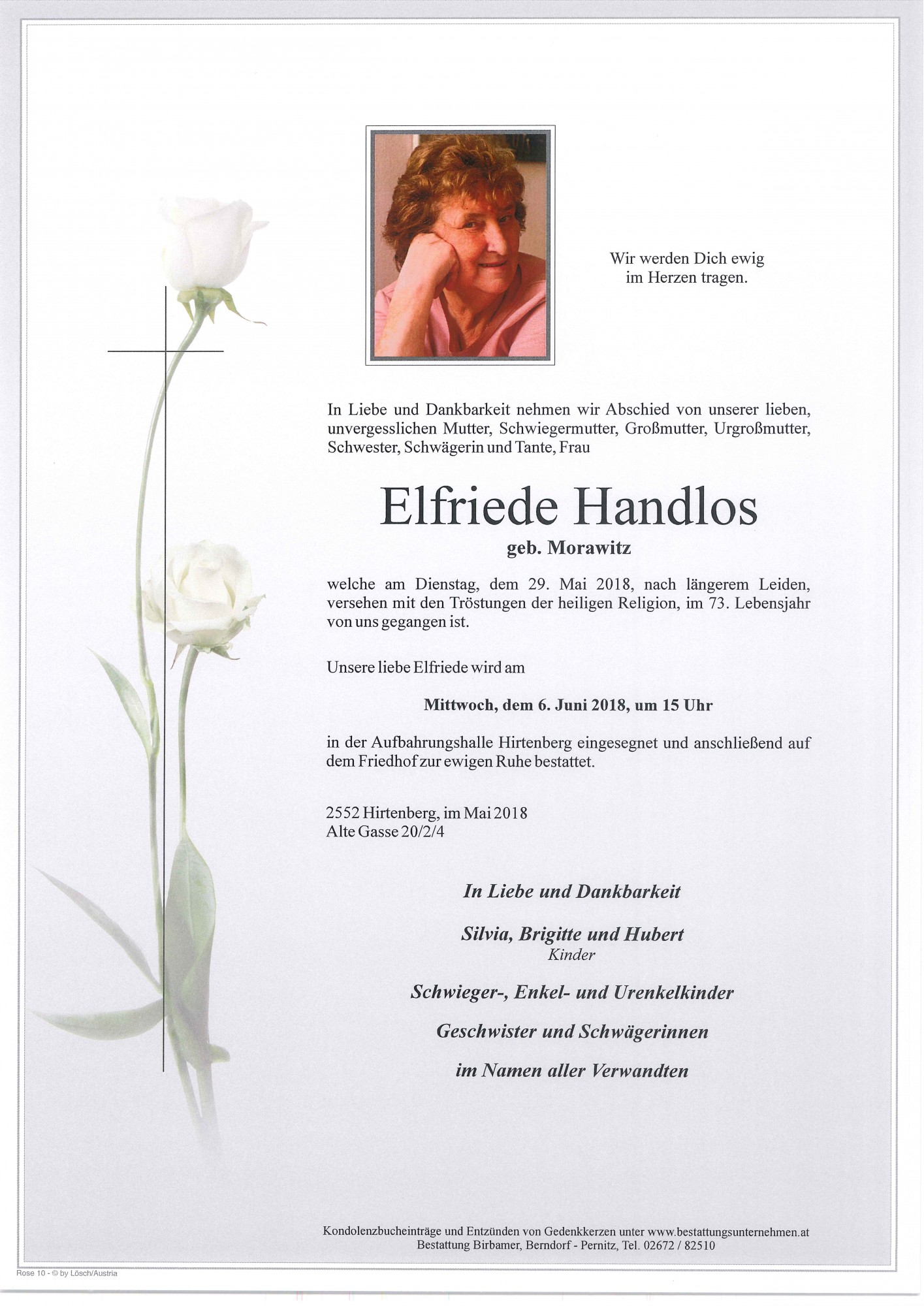 Traueranzeige von Elfriede Handlos