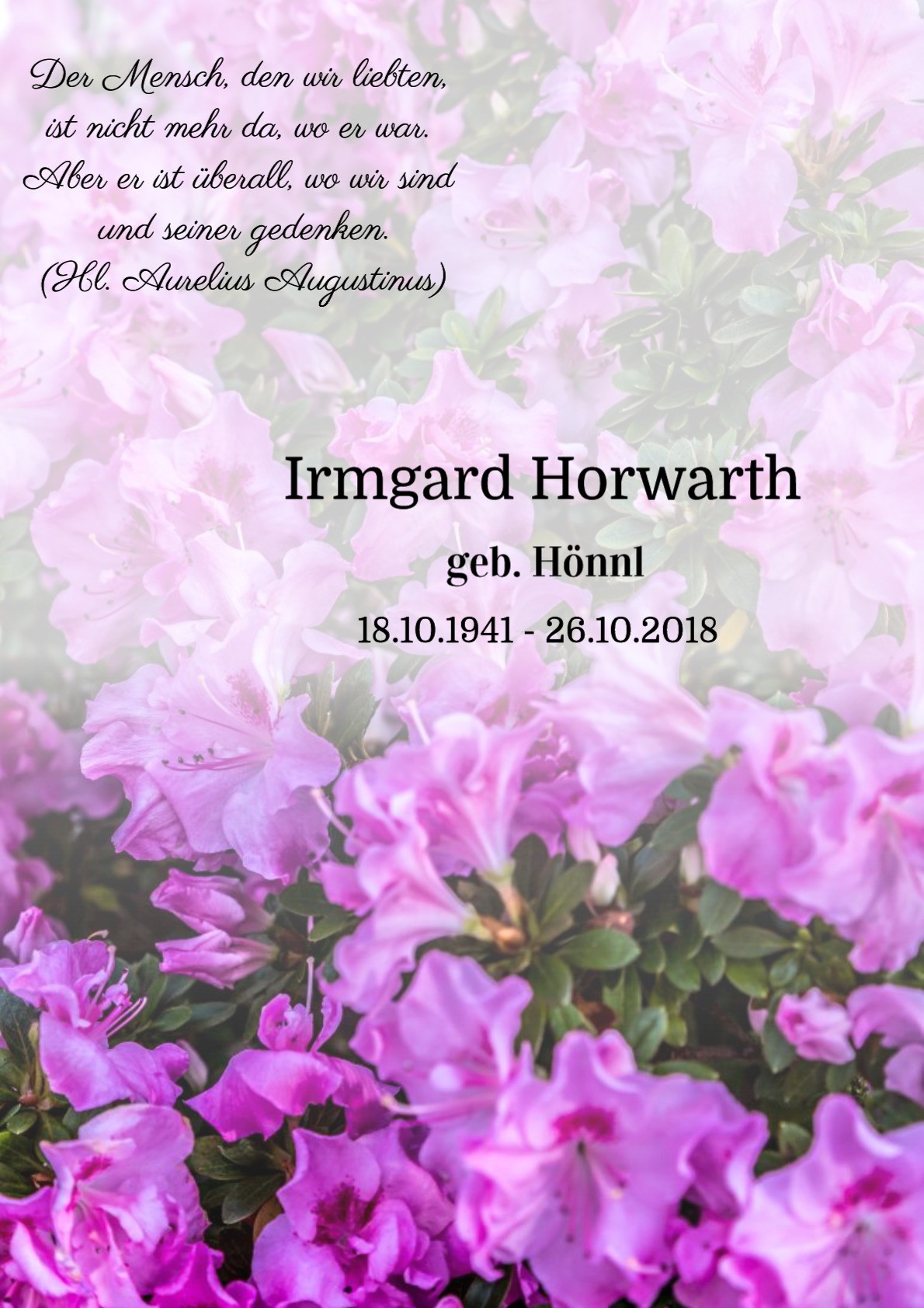 Traueranzeige von Irmgard Horwarth