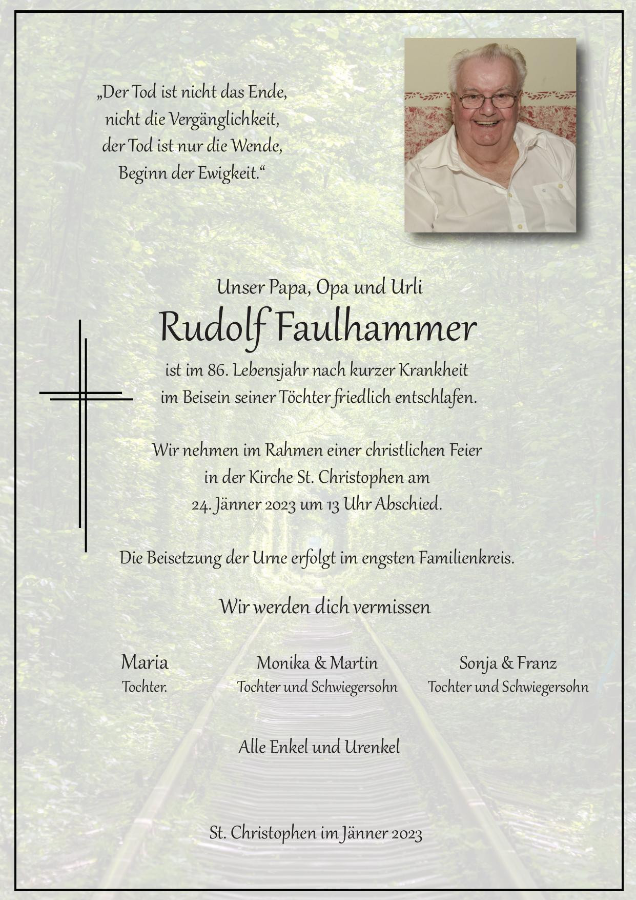 Traueranzeige von Rudolf Anton Faulhammer
