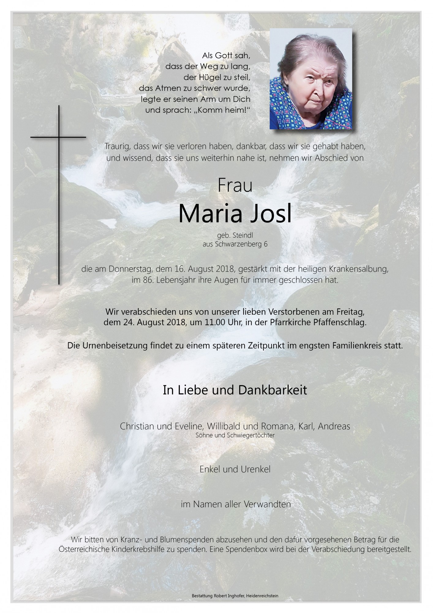 Traueranzeige von Maria Josl