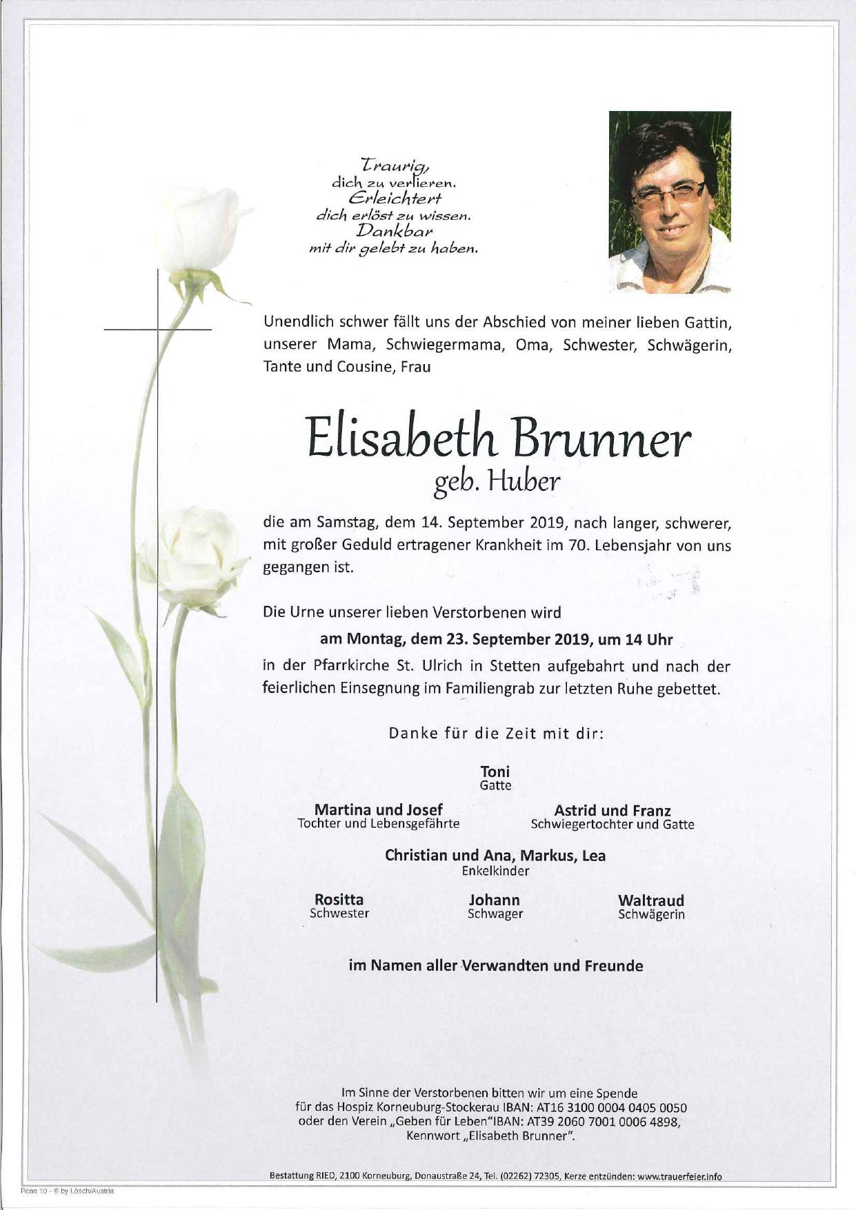 Traueranzeige von Elisabeth Brunner