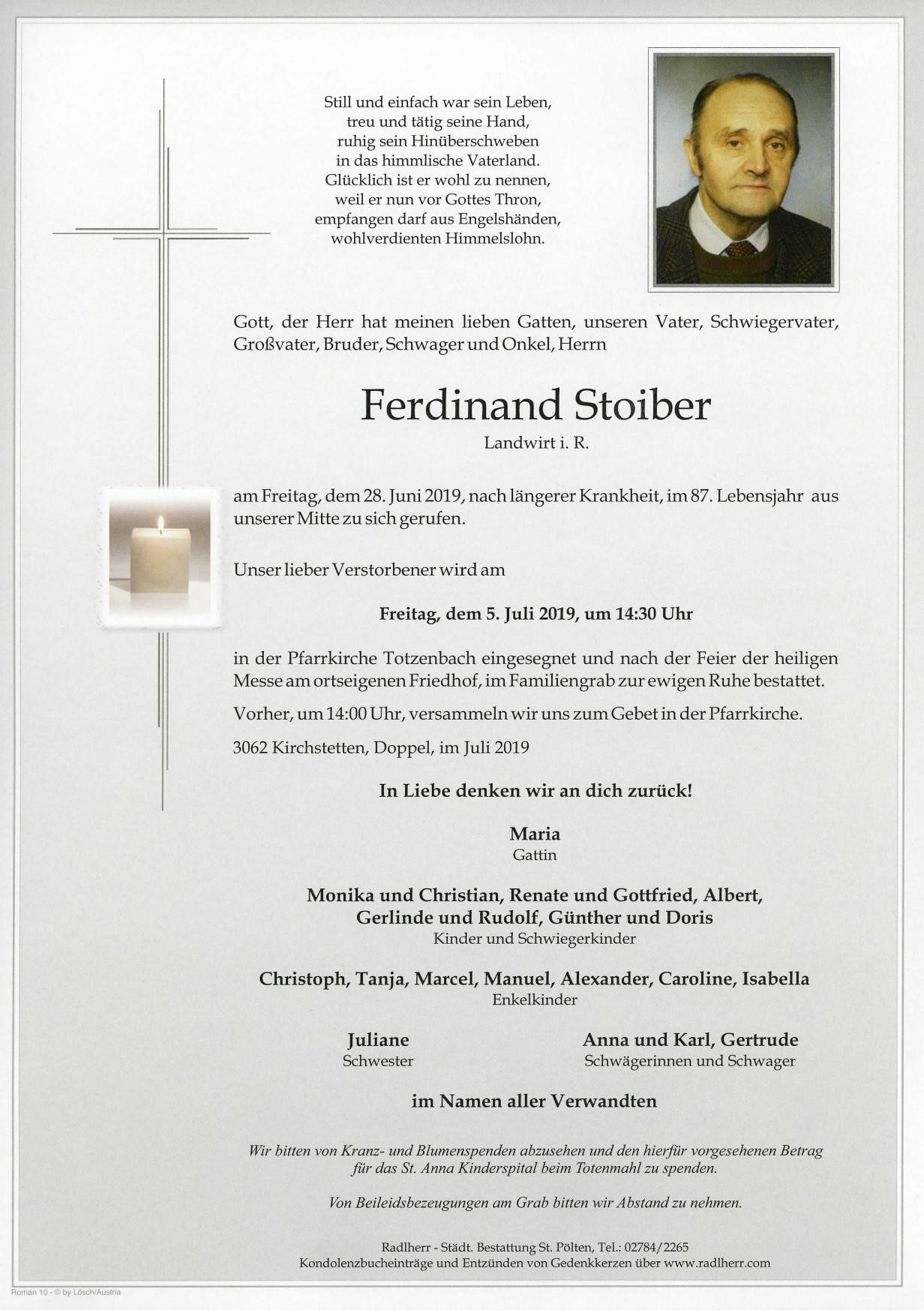 Traueranzeige von Ferdinand Stoiber