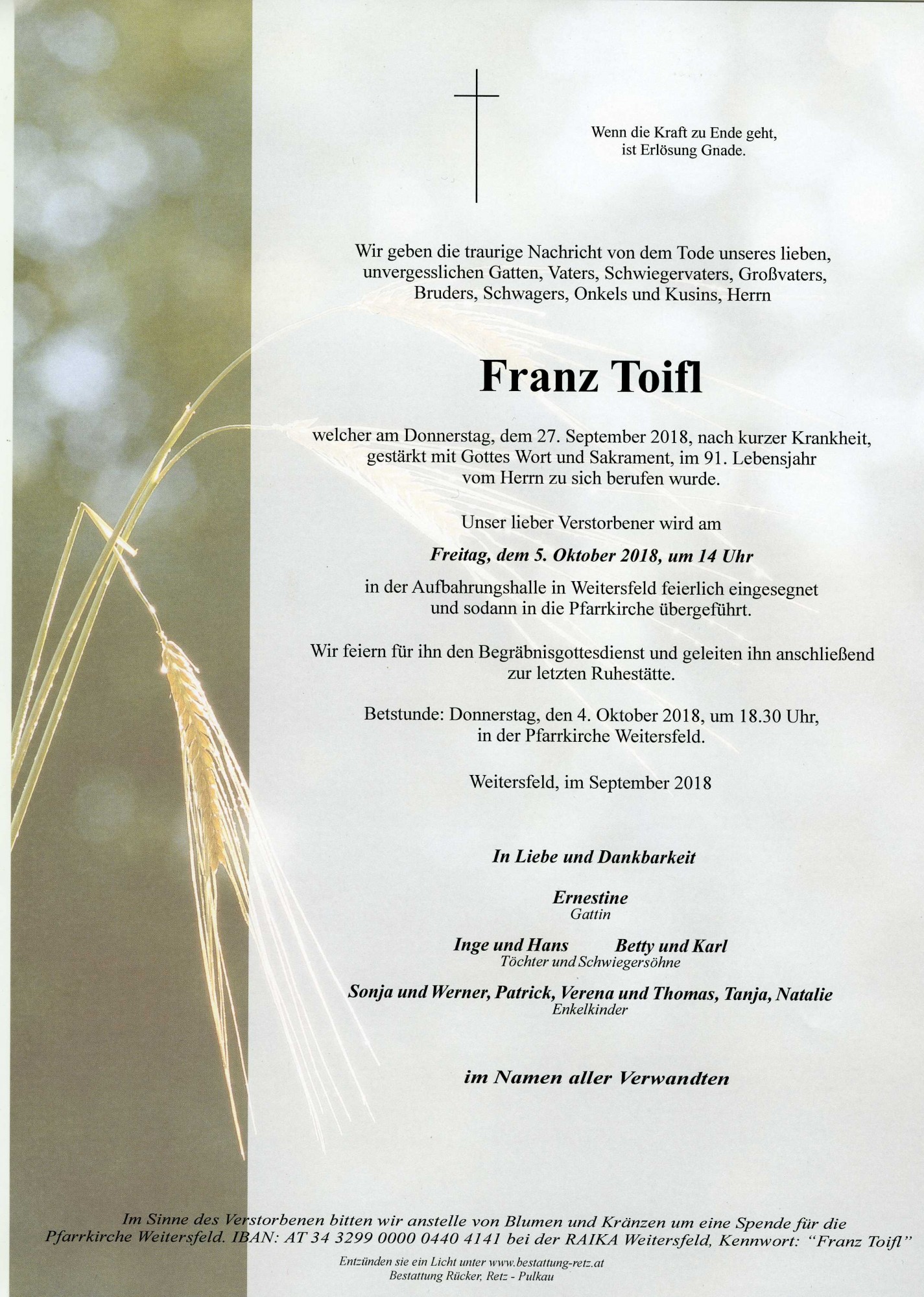 Traueranzeige von Franz Toifl
