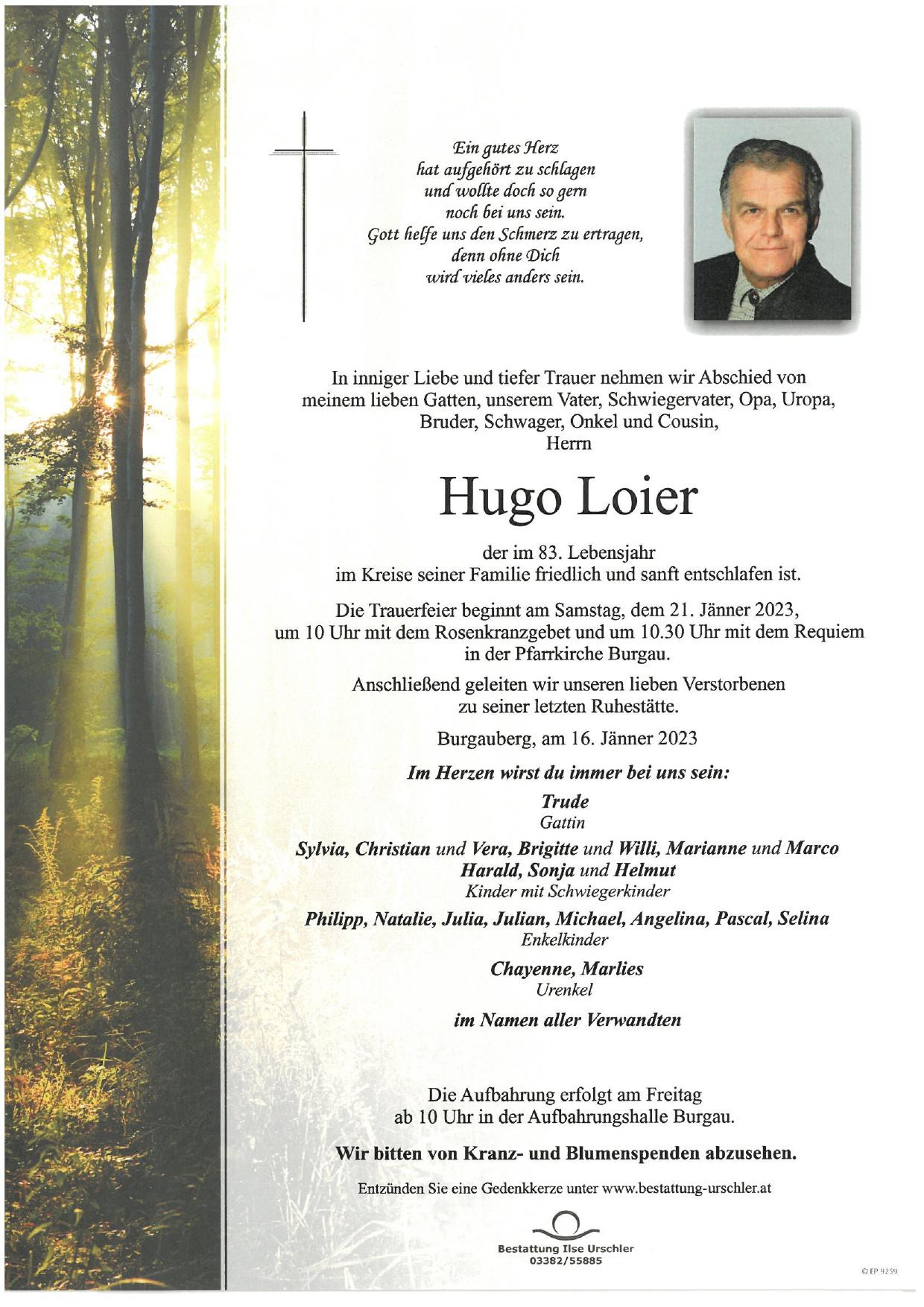 Traueranzeige von Hugo Loier