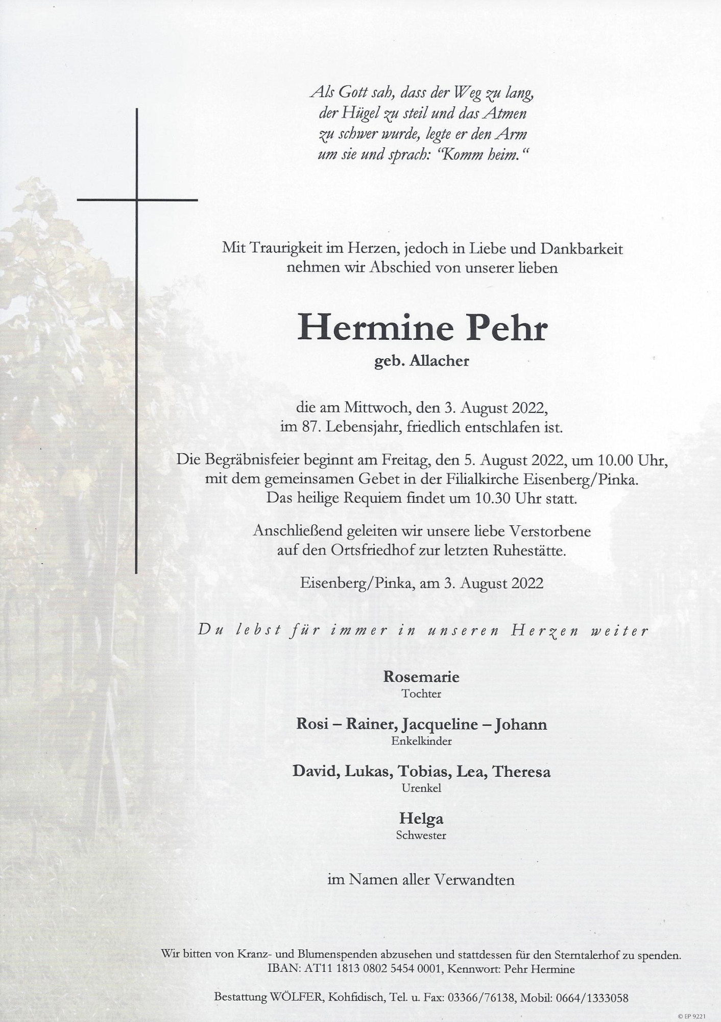 Traueranzeige von Hermine Pehr