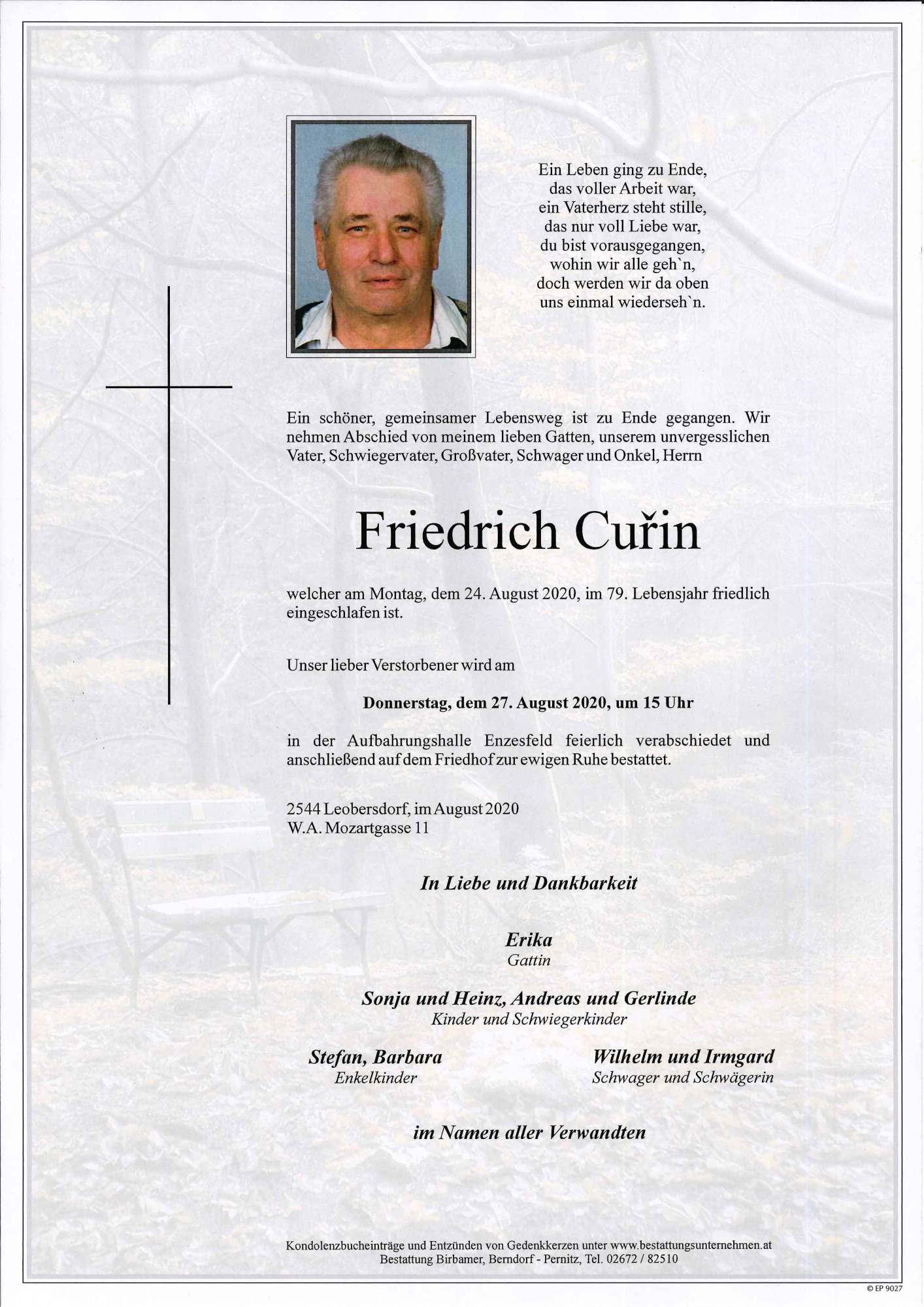 Traueranzeige von Friedrich Curin