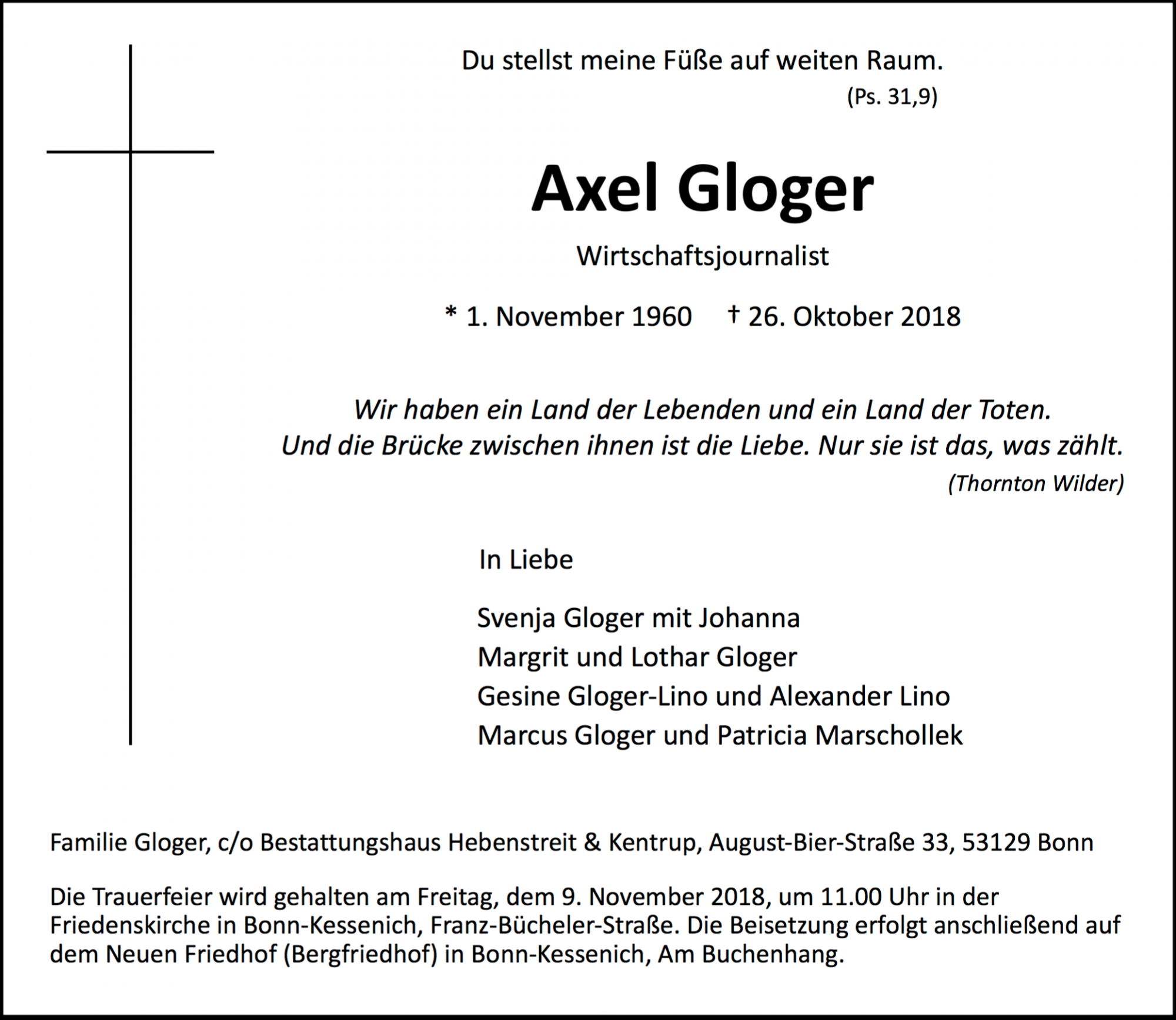 Traueranzeige von Axel Gloger