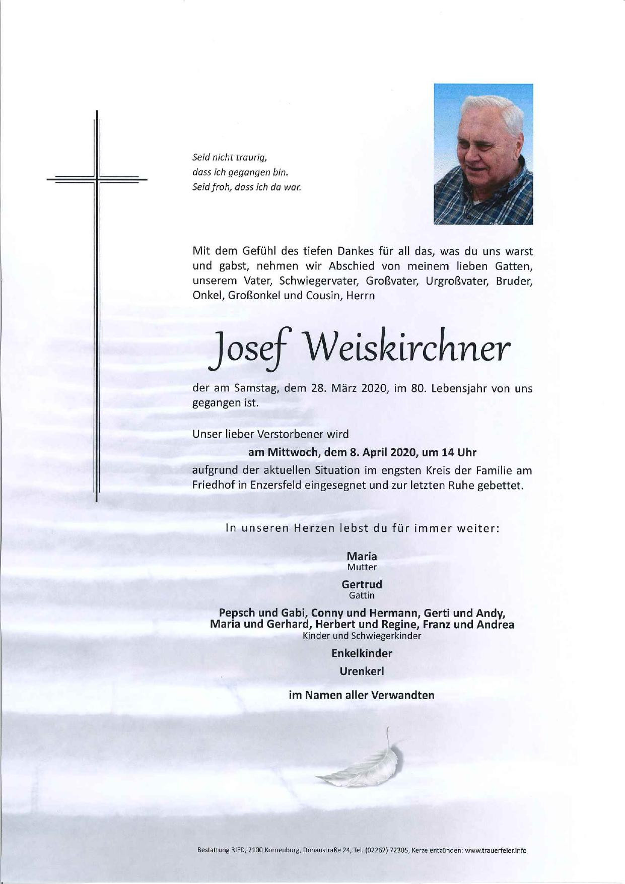 Traueranzeige von Josef Weiskirchner