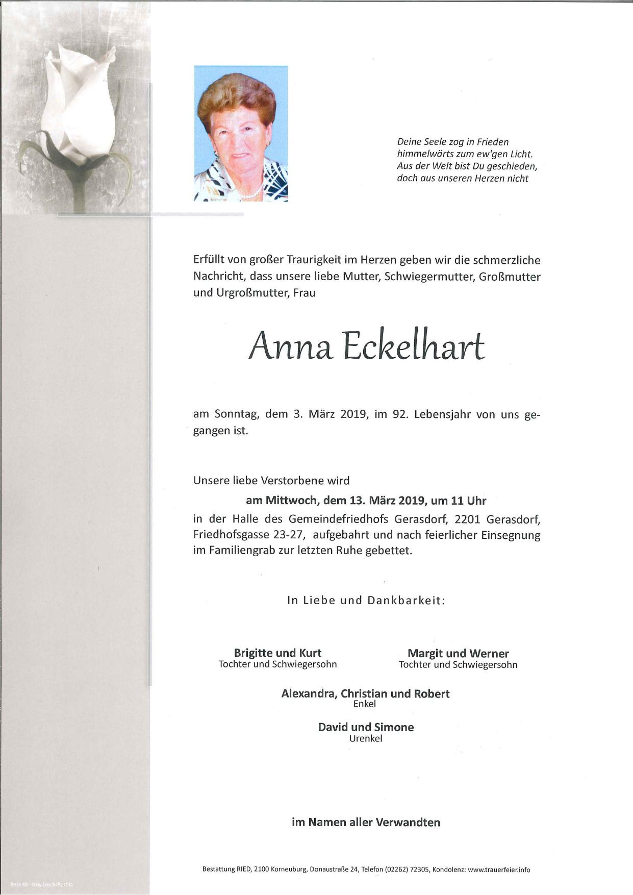 Traueranzeige von Anna Eckelhart