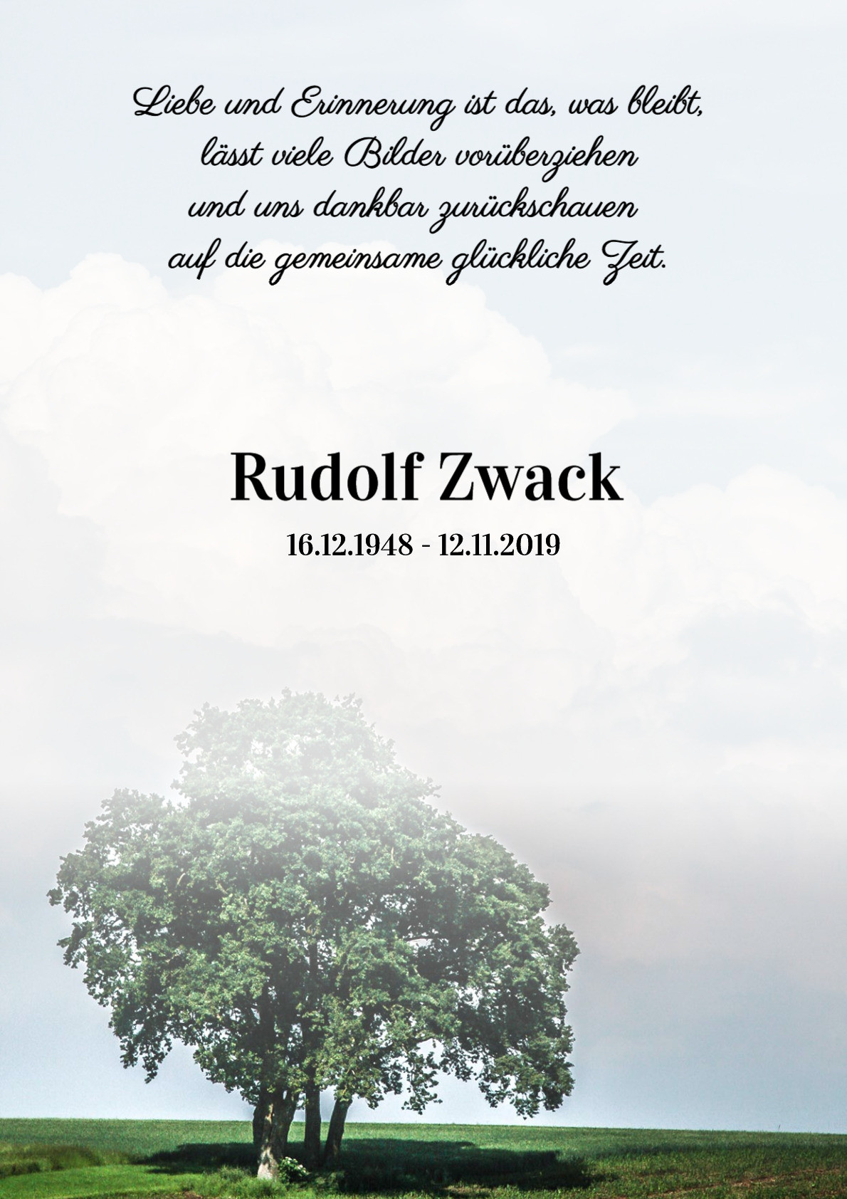 Traueranzeige von Rudolf Zwack