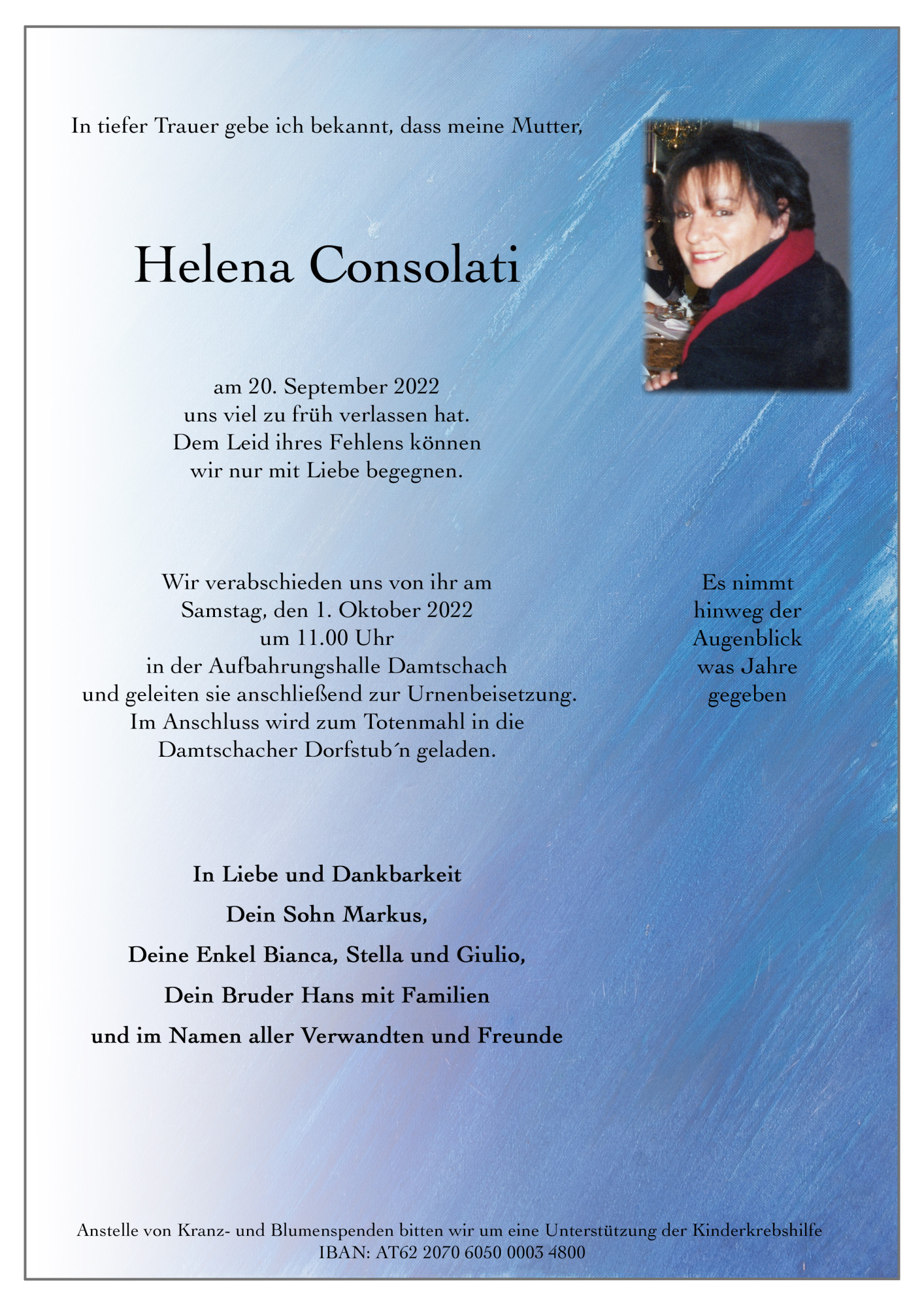 Traueranzeige von Helena Consolati