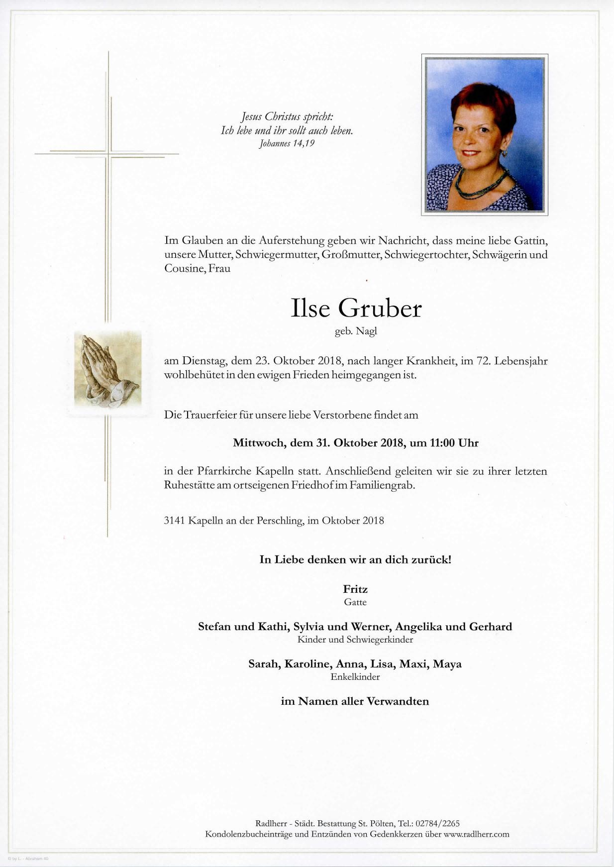 Traueranzeige von Ilse Gruber