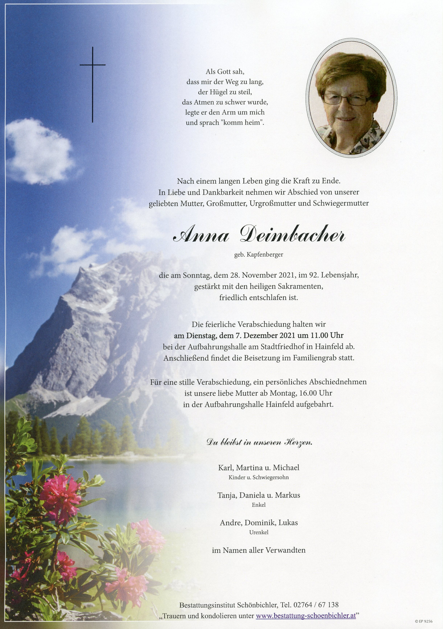 Traueranzeige von Anna Deimbacher