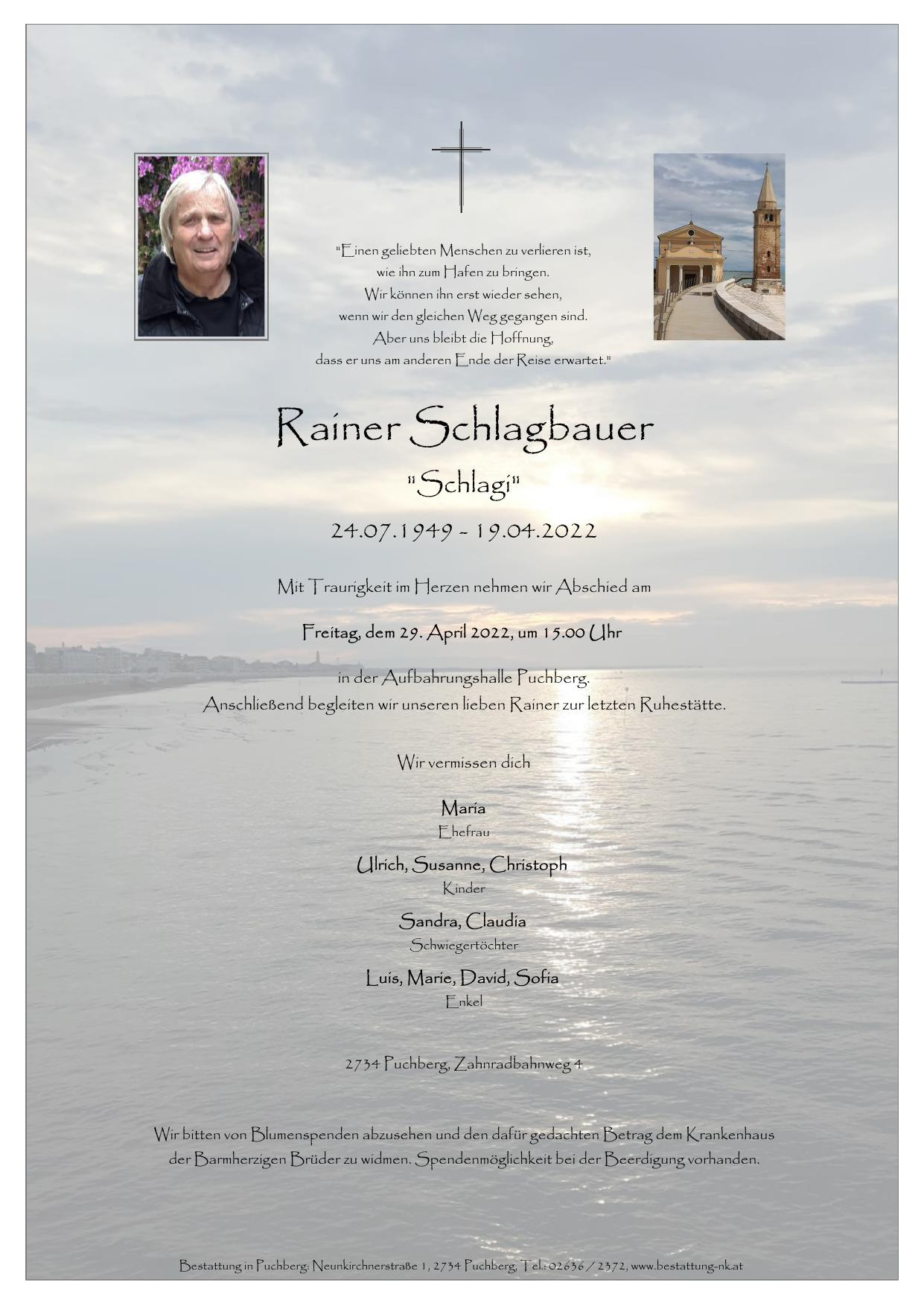 Traueranzeige von Rainer Schlagbauer