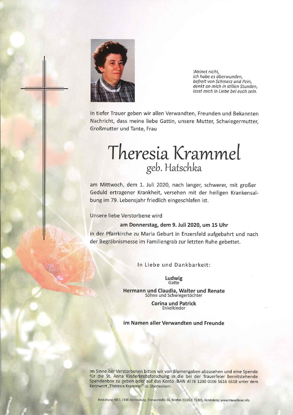 Traueranzeige von Theresia Krammel
