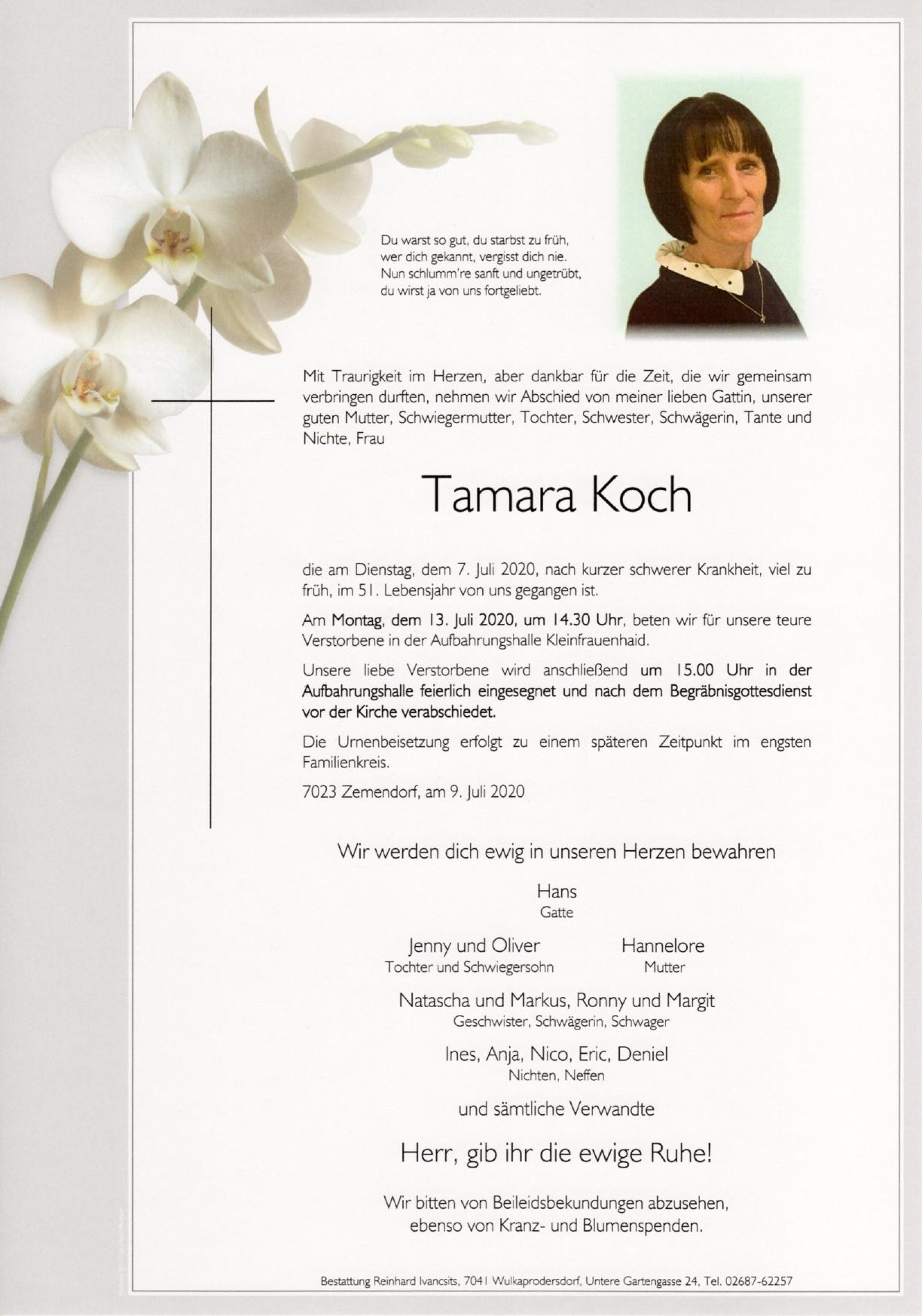 Traueranzeige von Tamara Koch