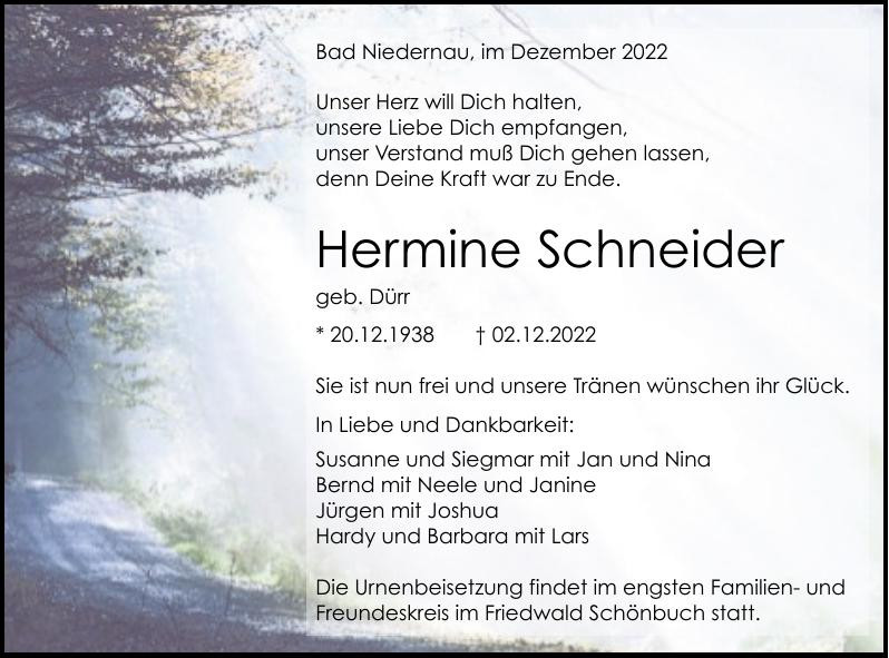 Traueranzeige von Hermine Schneider