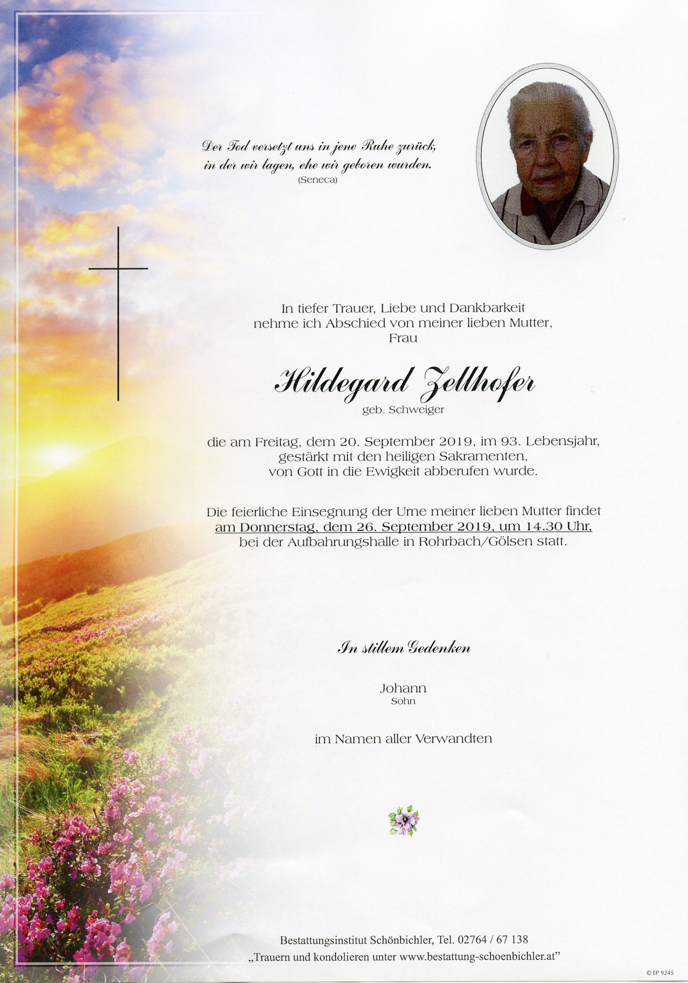 Traueranzeige von Hildegard Zellhofer