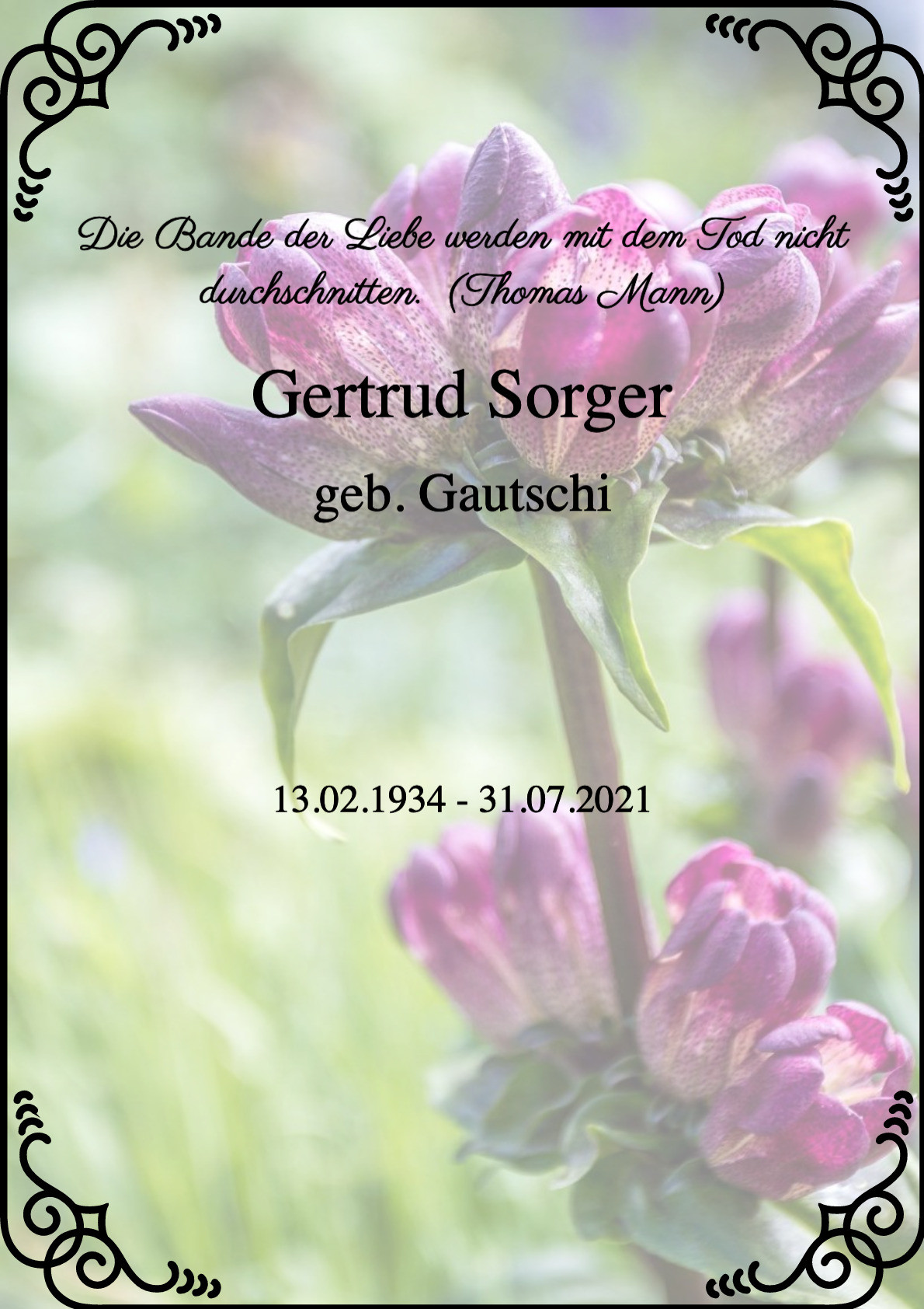 Traueranzeige von Gertrud Sorger