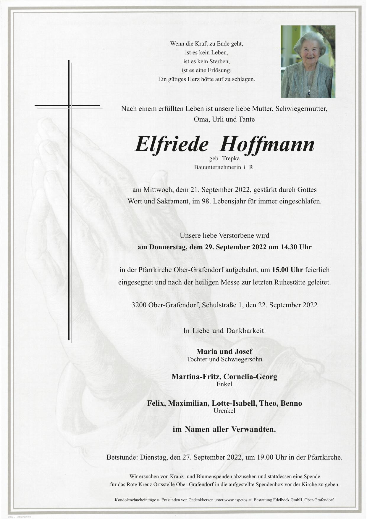 Traueranzeige von Elfriede Hoffmann