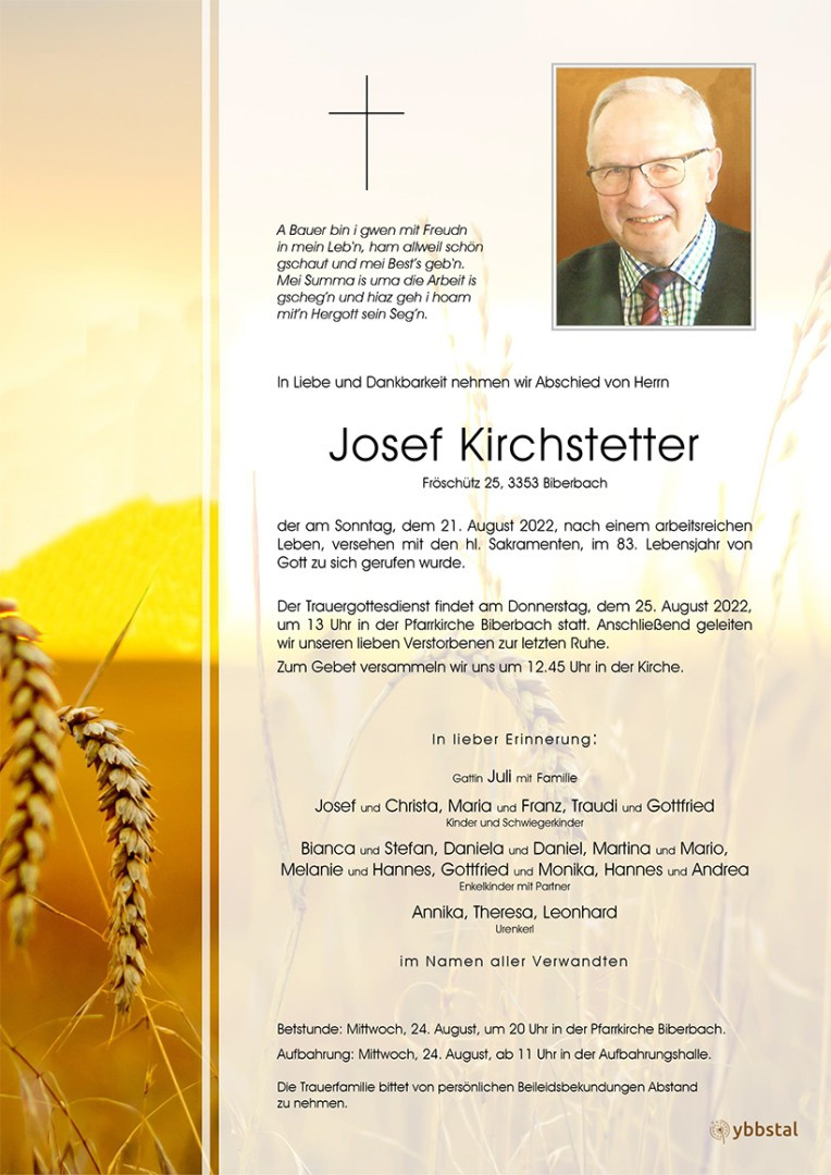 Traueranzeige von Josef Kirchstetter