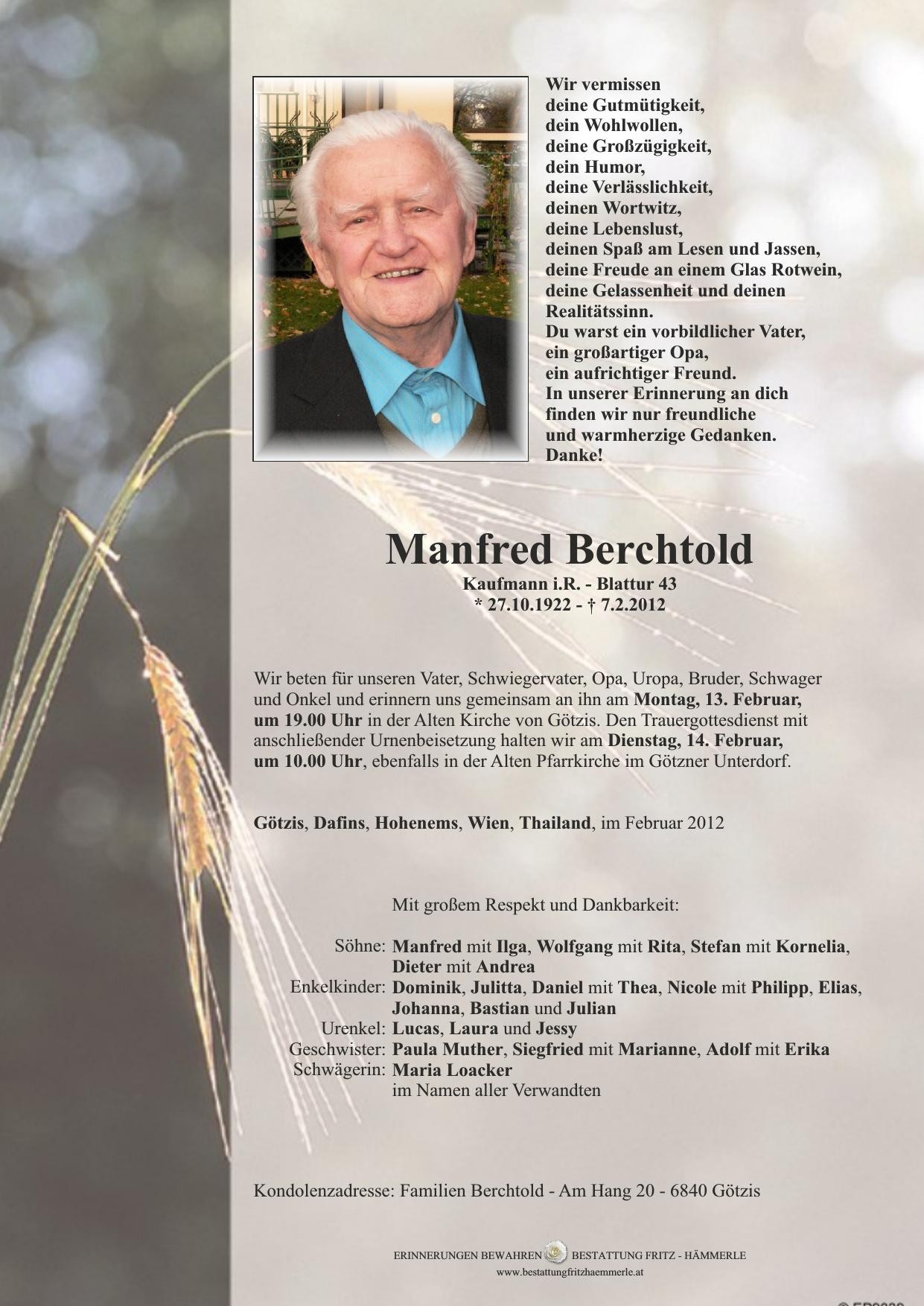 Traueranzeige von Manfred Berchtold