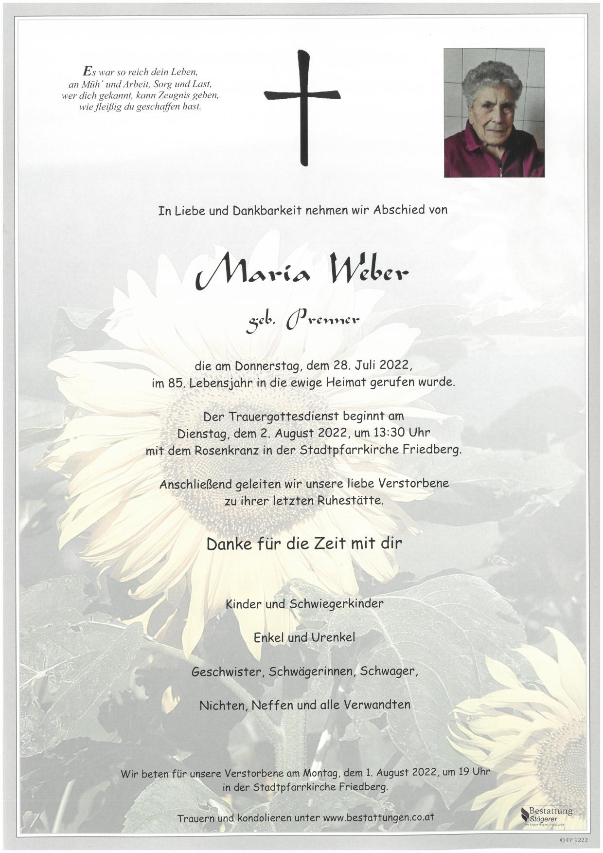 Traueranzeige von Maria Weber
