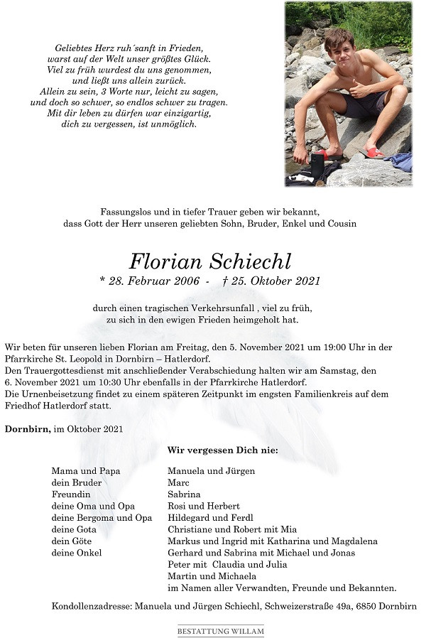 Traueranzeige von Florian Schiechl