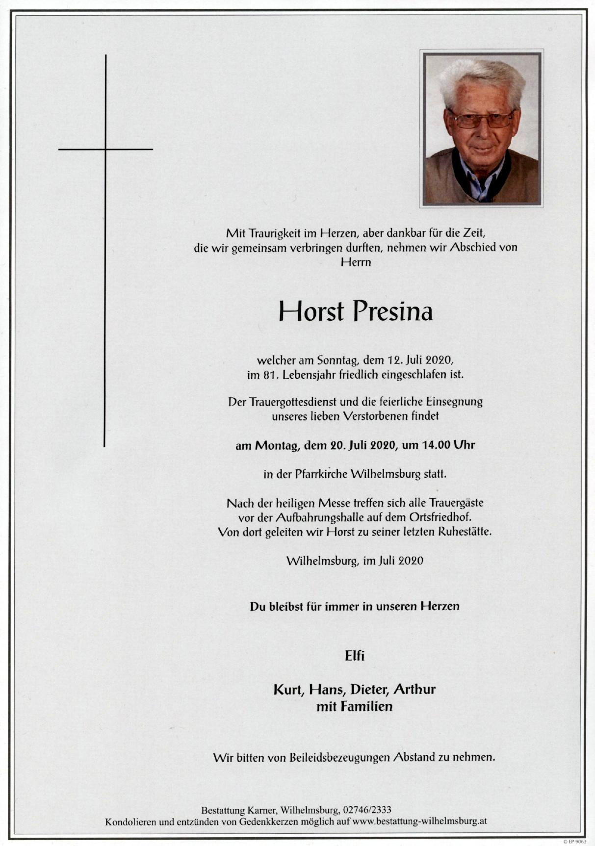 Traueranzeige von Horst Presina
