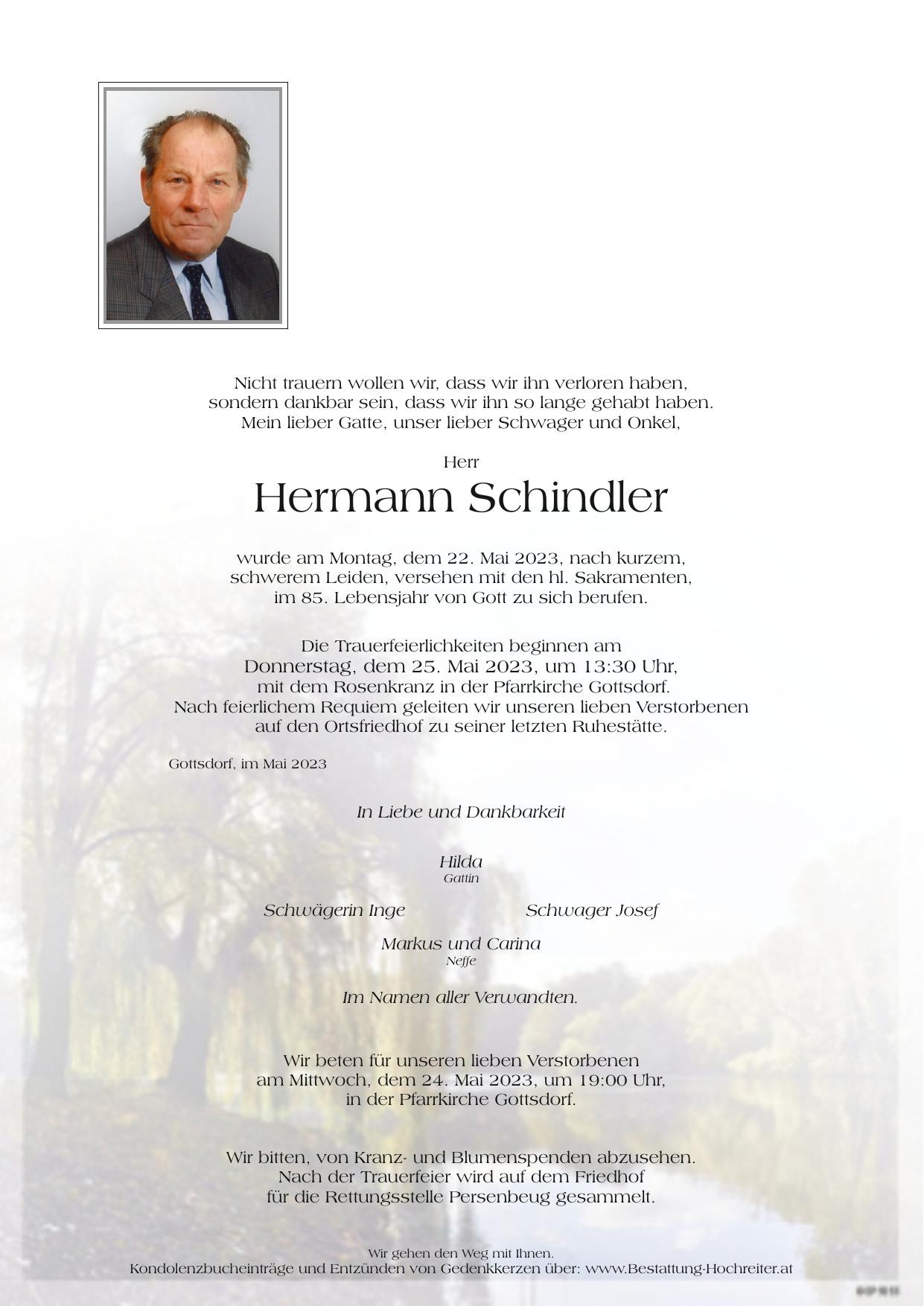 Traueranzeige von Hermann Schindler