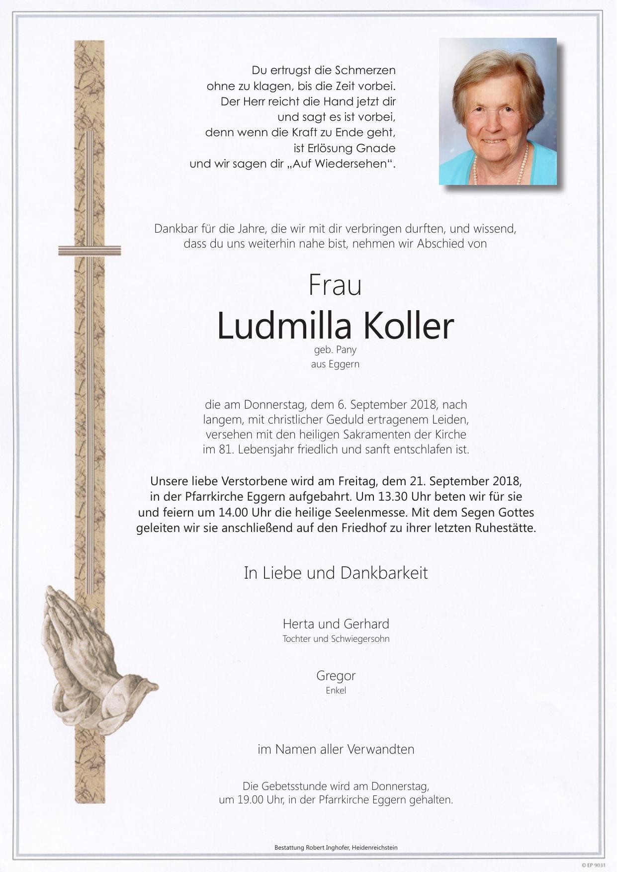 Traueranzeige von Ludmilla Koller