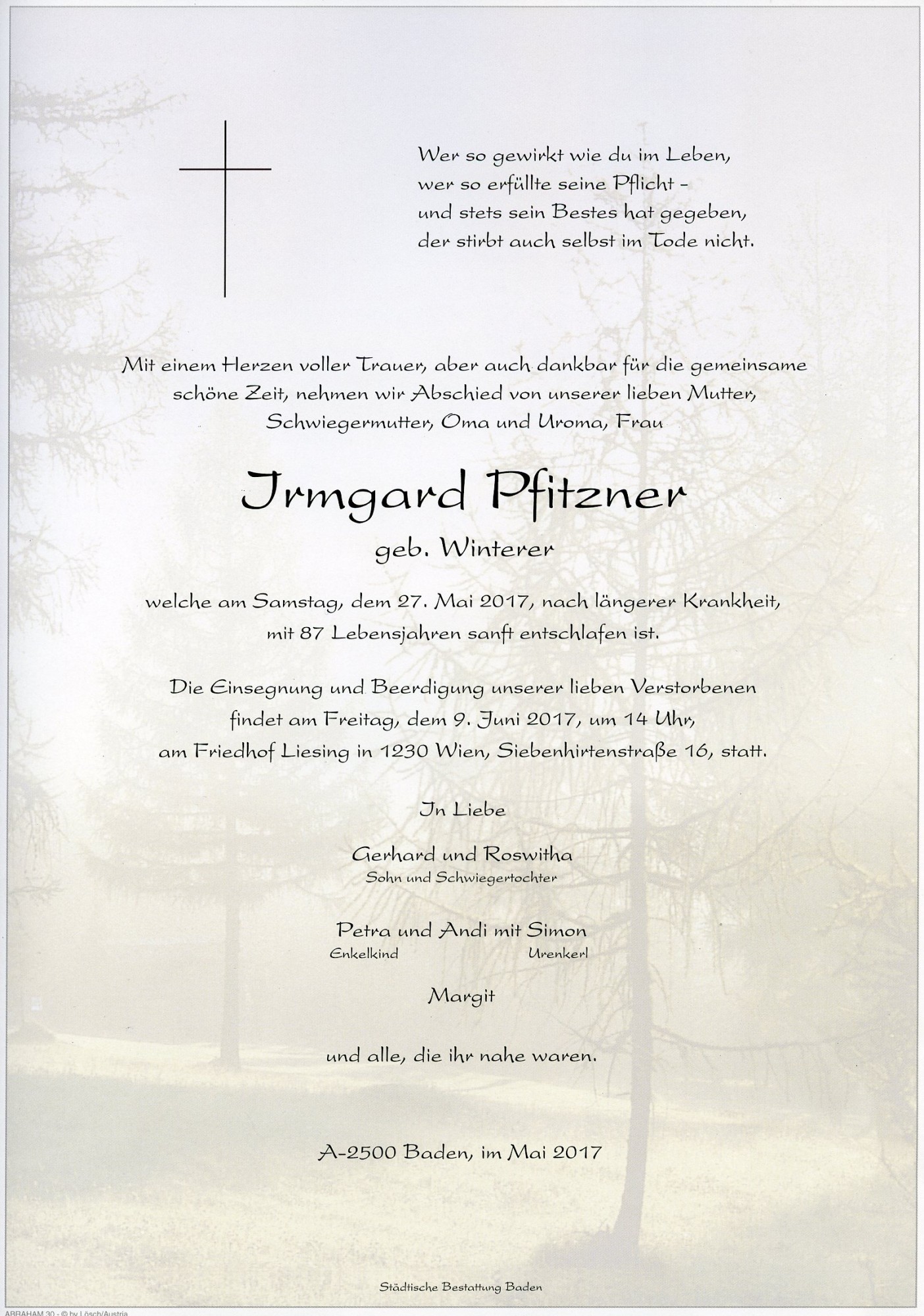 Traueranzeige von Irmgard Pfitzner