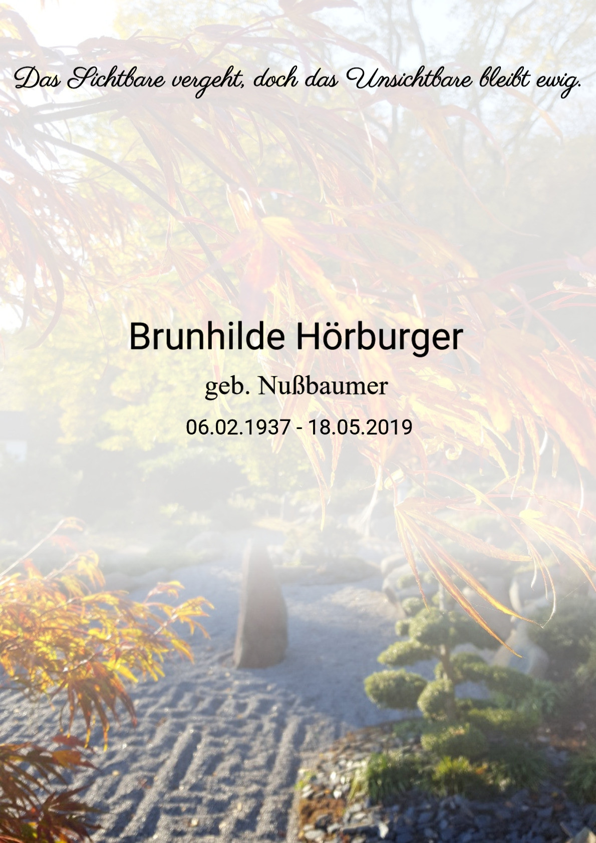 Traueranzeige von Brunhilde Hörburger
