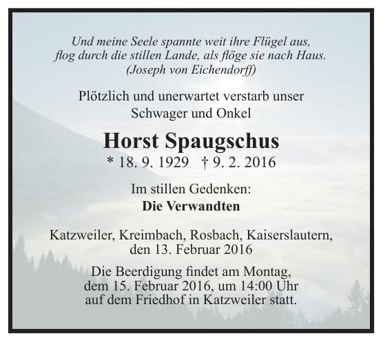 Traueranzeige von Horst Spaugschus