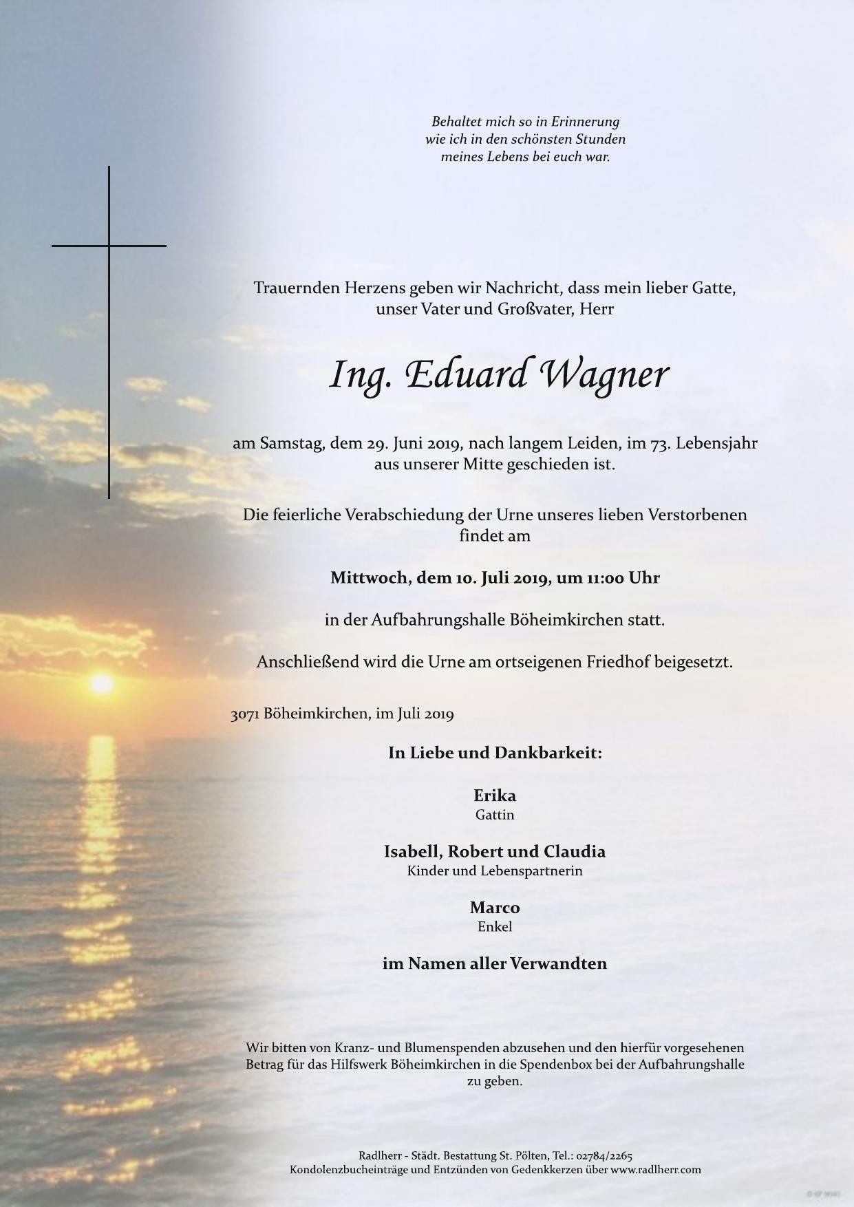 Traueranzeige von Eduard Wagner