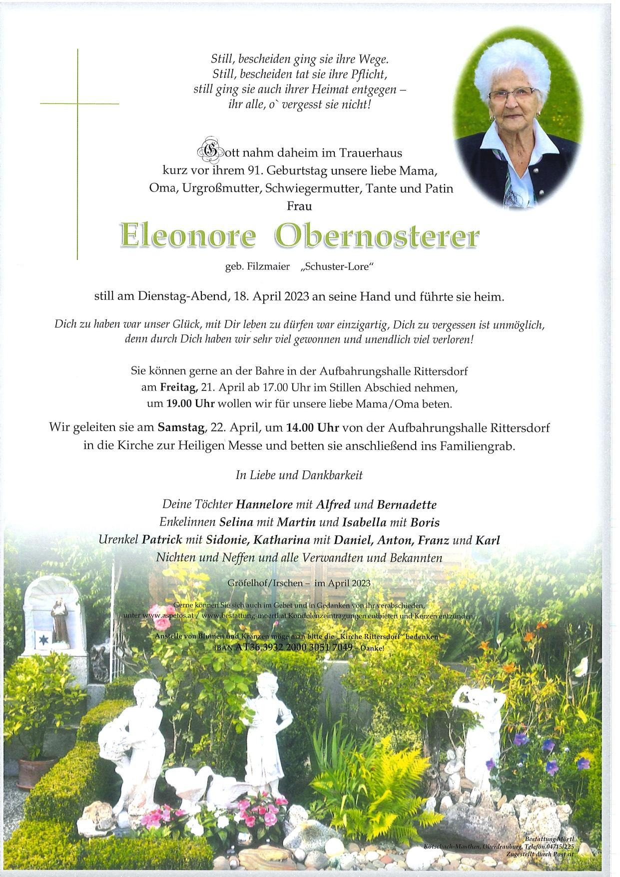 Traueranzeige von Eleonore Obernosterer