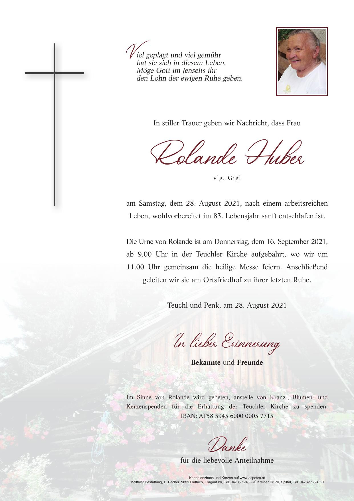 Traueranzeige von Maria Rolande Huber