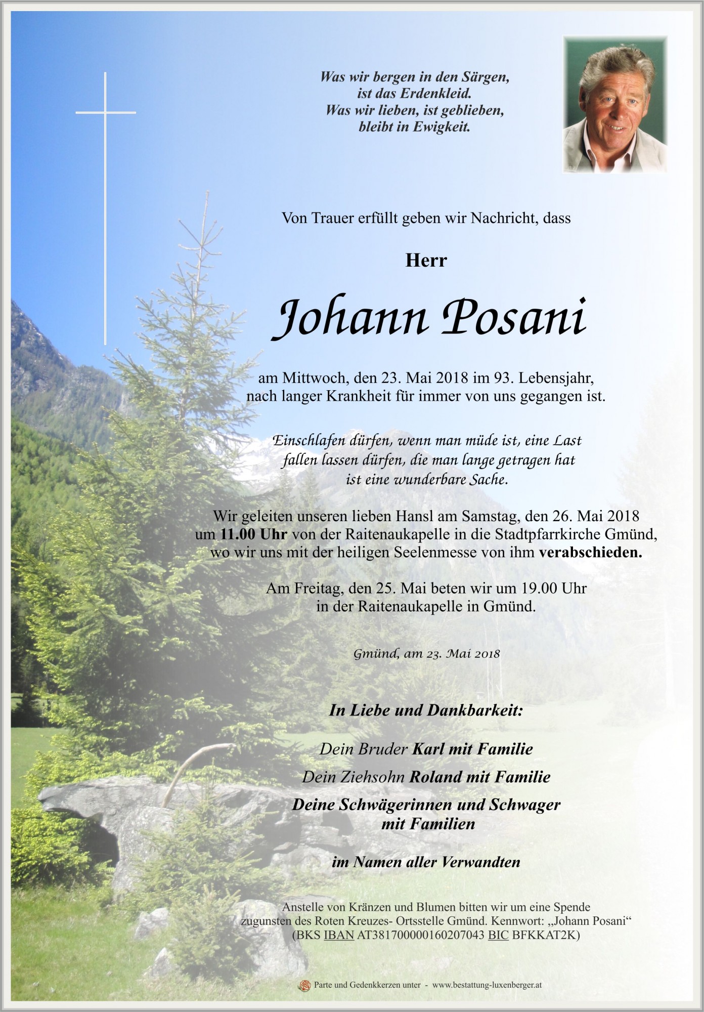 Traueranzeige von Johann Posani