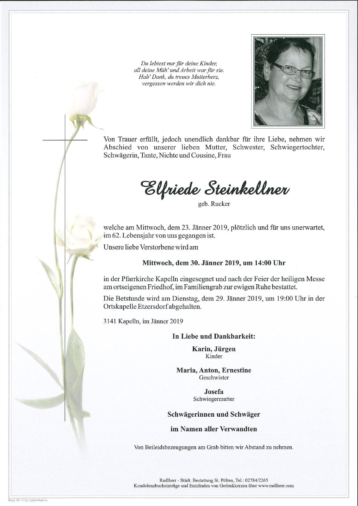 Traueranzeige von Elfriede Steinkellner