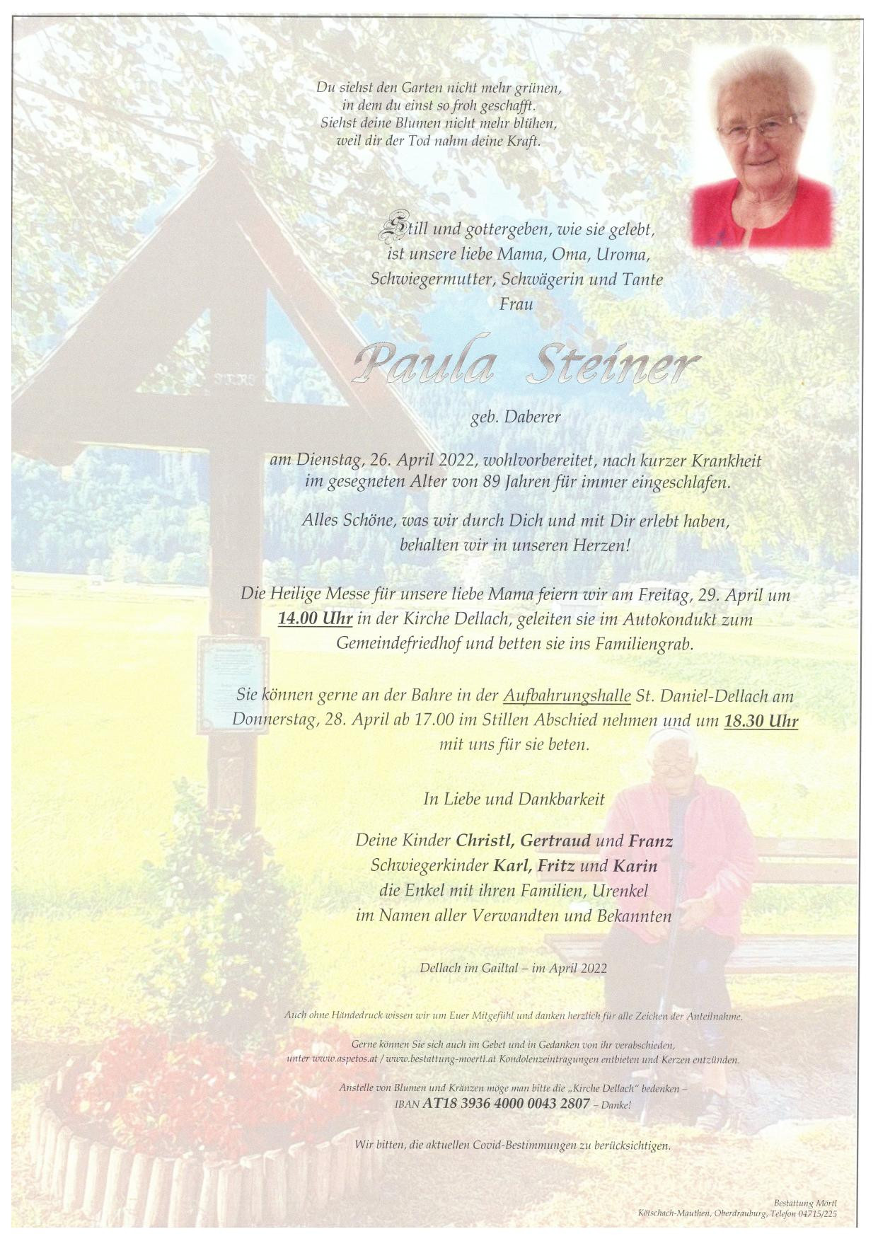Traueranzeige von Paula Steiner