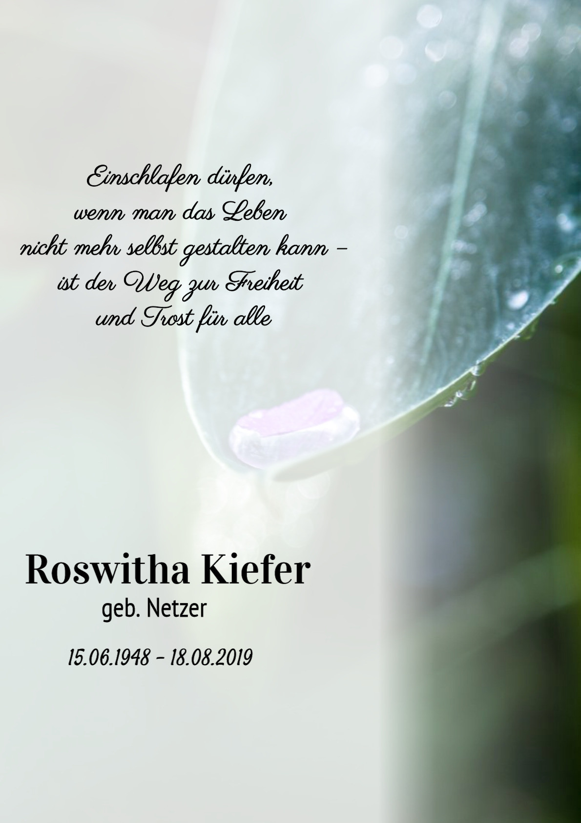 Traueranzeige von Roswitha Kiefer
