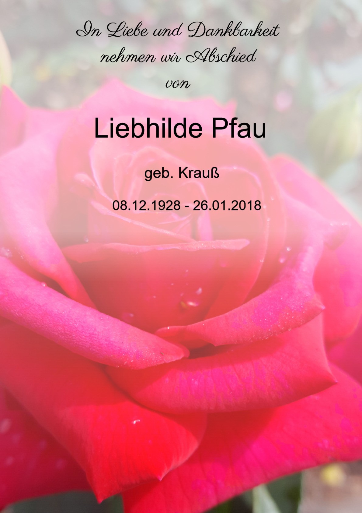 Traueranzeige von Liebhilde Pfau
