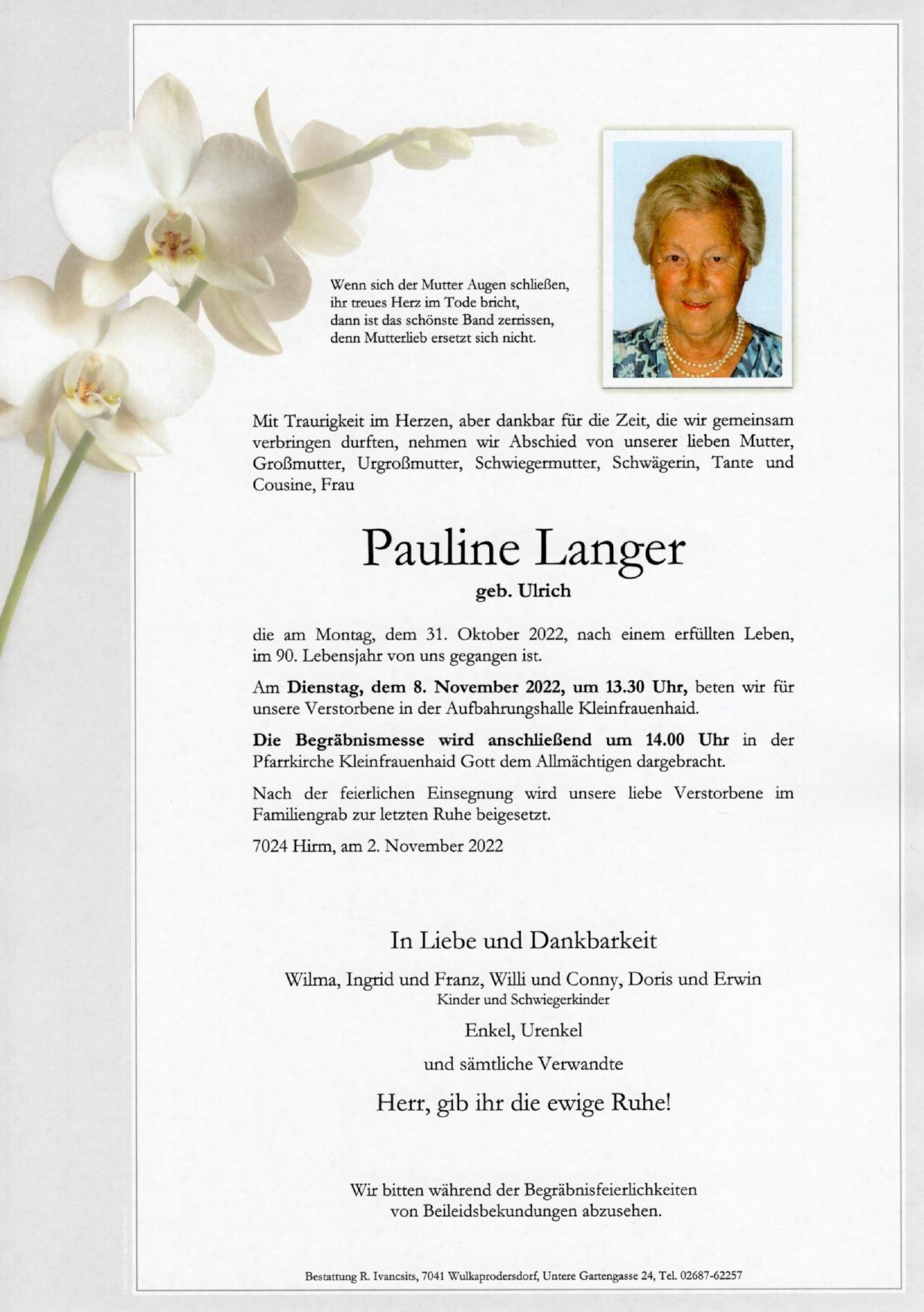 Traueranzeige von Pauline Langer