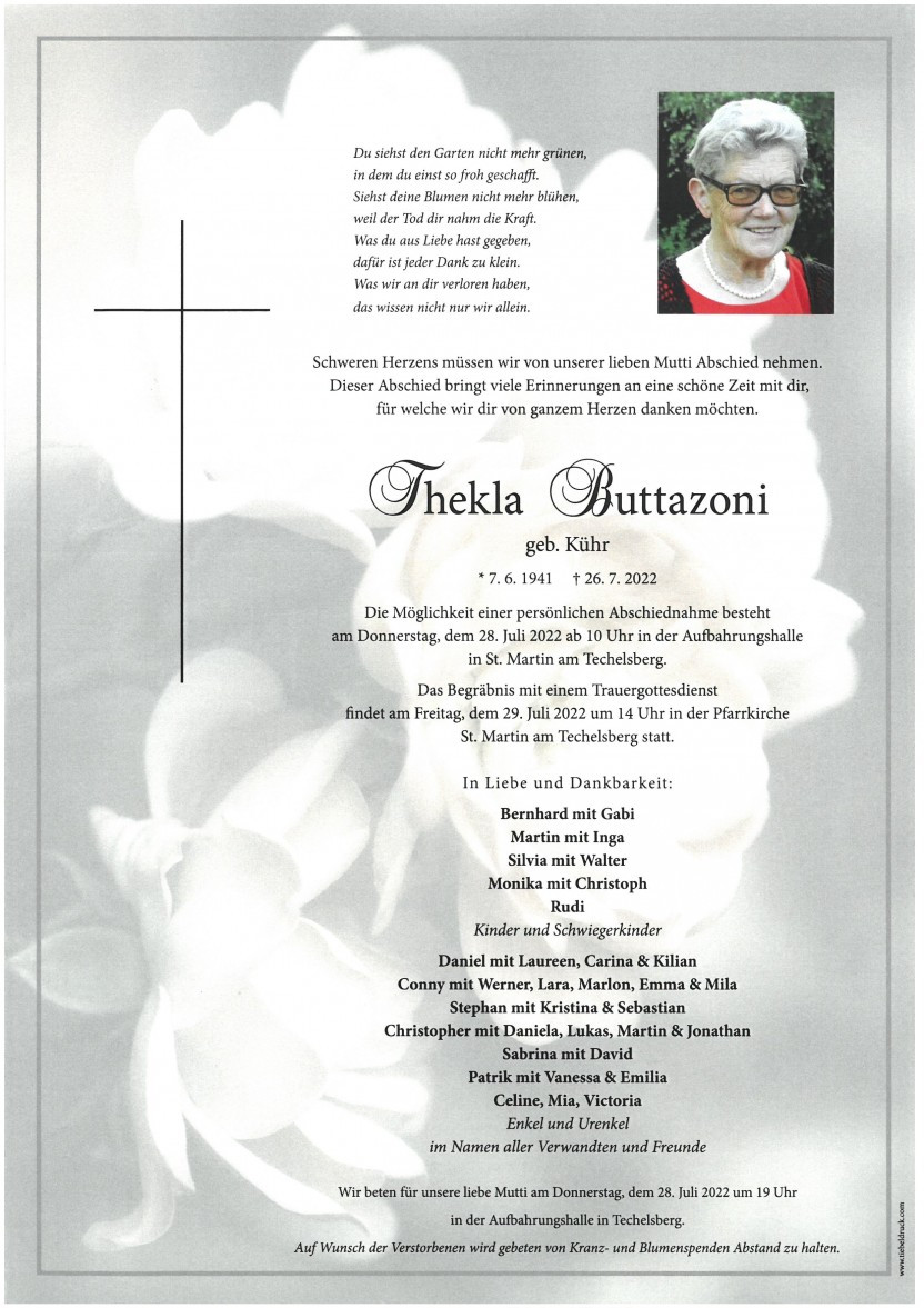 Traueranzeige von Thekla Buttazoni