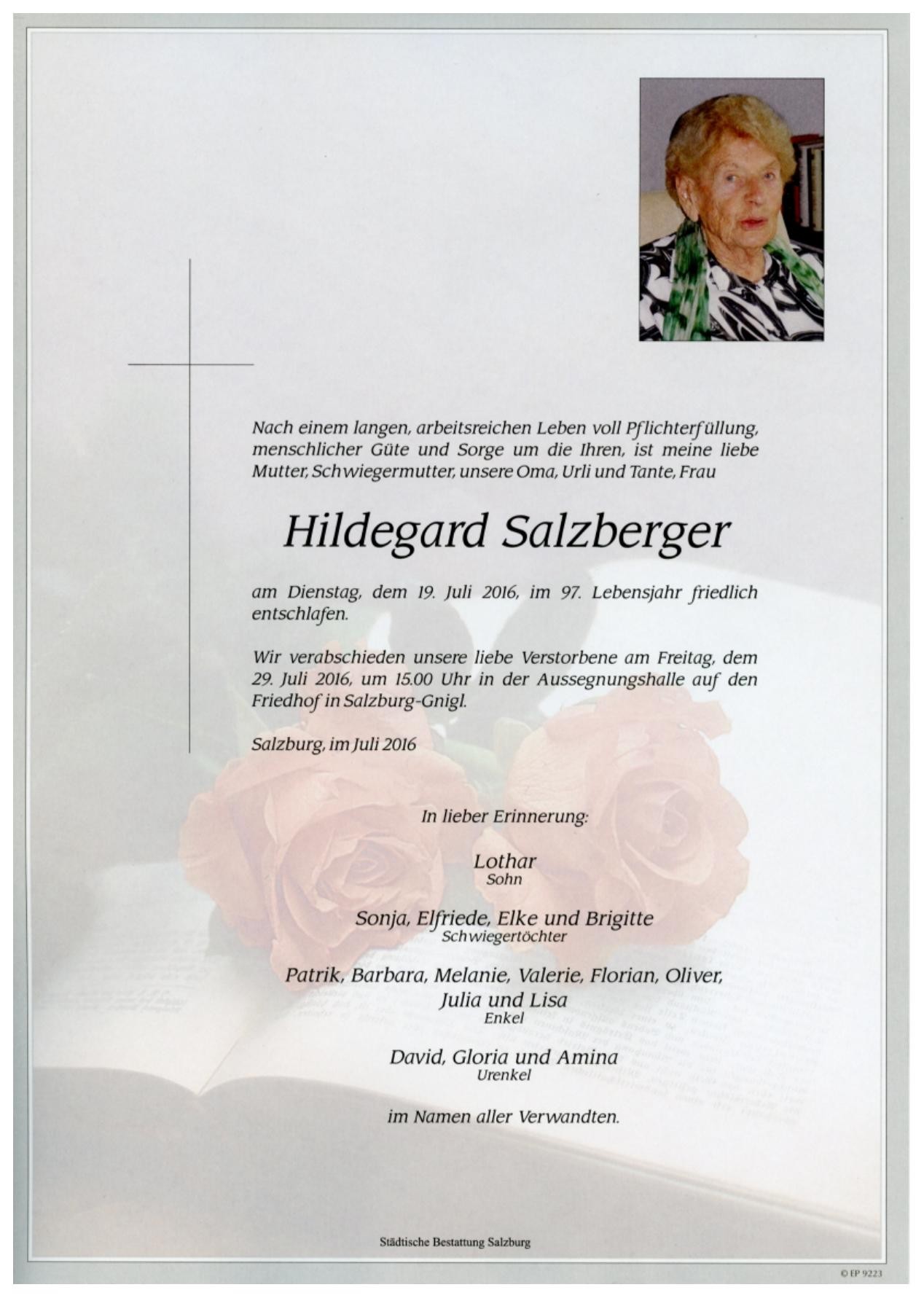 Traueranzeige von Hildegard Salzberger