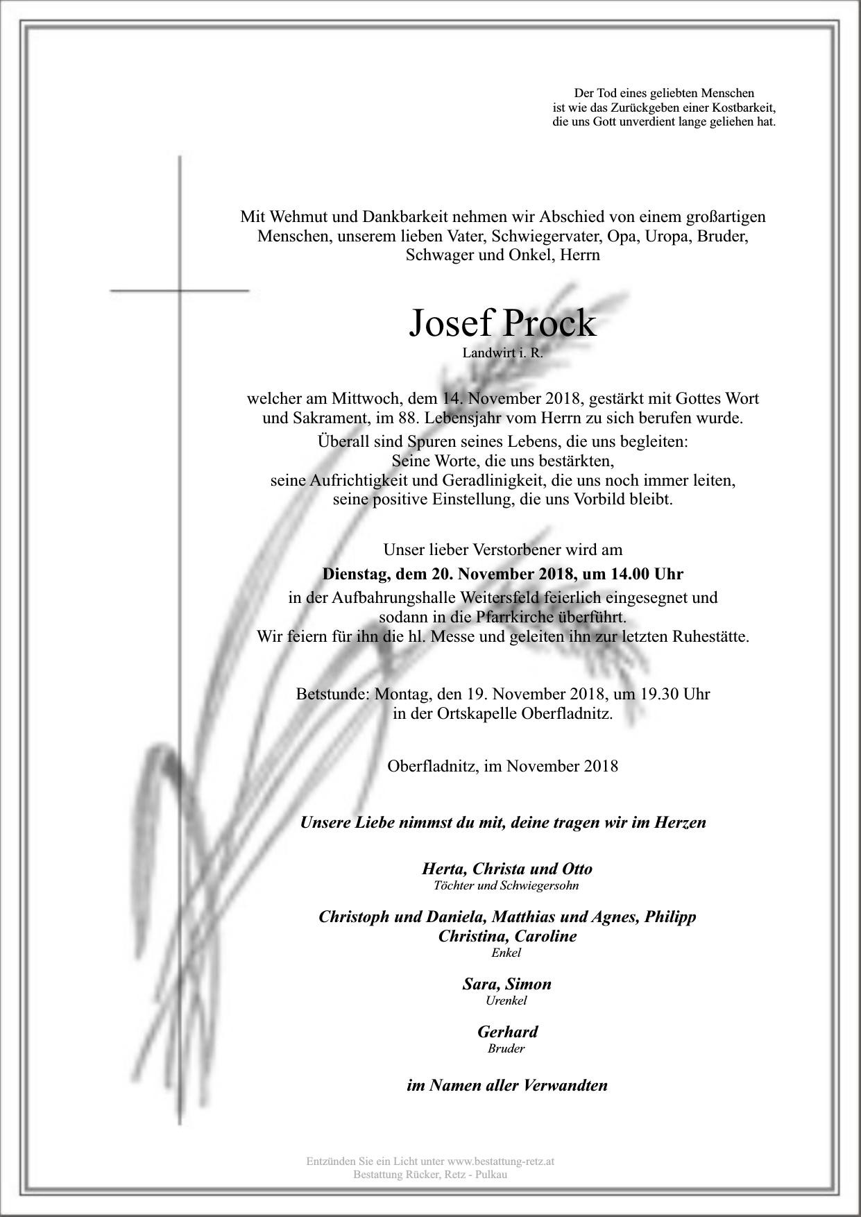 Traueranzeige von Josef Prock