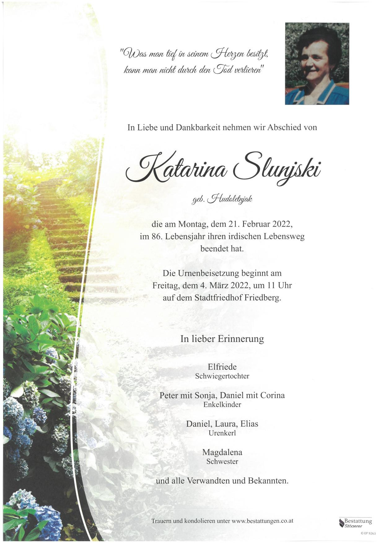 Traueranzeige von Katarina Slunjski