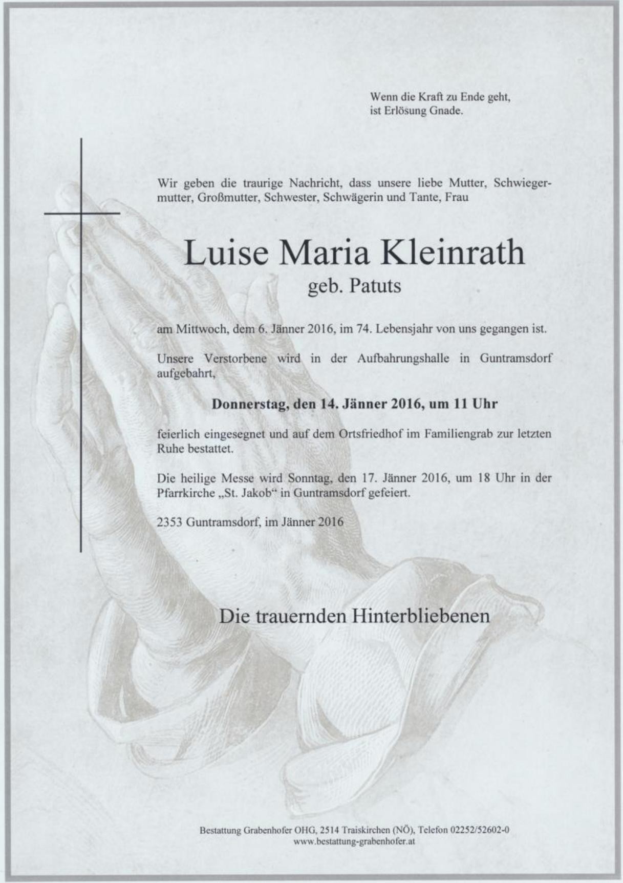 Traueranzeige von Luise Maria Kleinrath