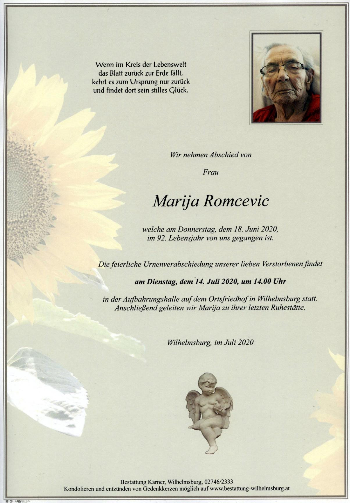 Traueranzeige von Marija Romcevic