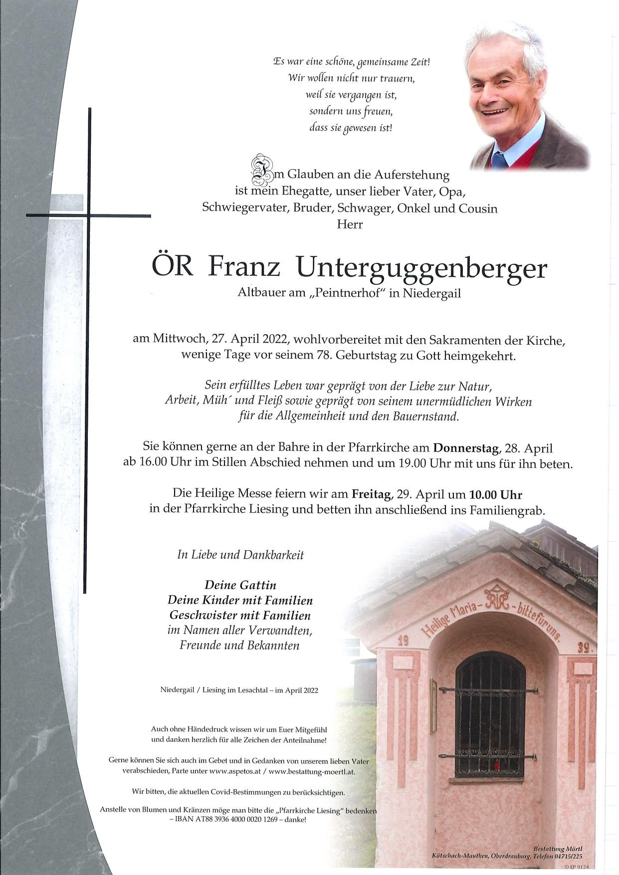 Traueranzeige von ÖR Franz Unterguggenberger